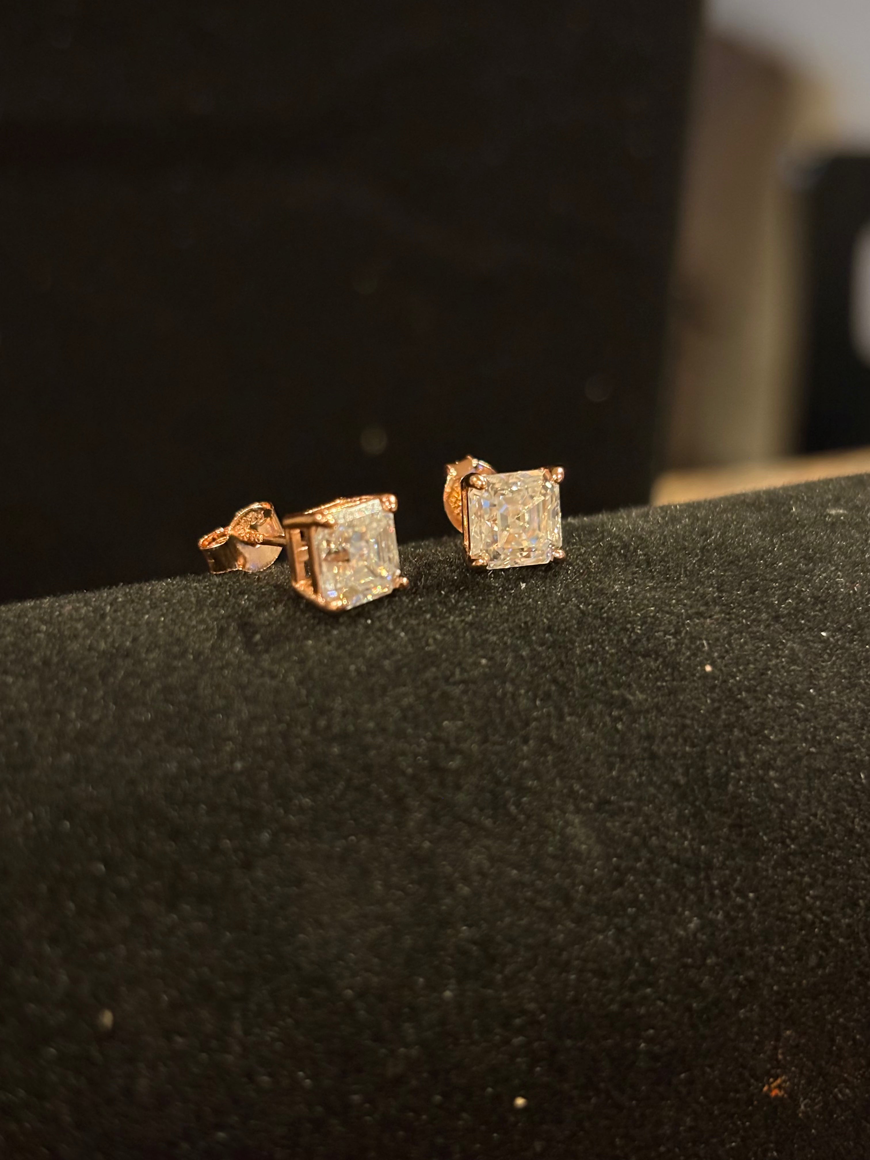 Brilliant Radiant-Cut Rose Gold Stud Earrings – Moissanite - S925