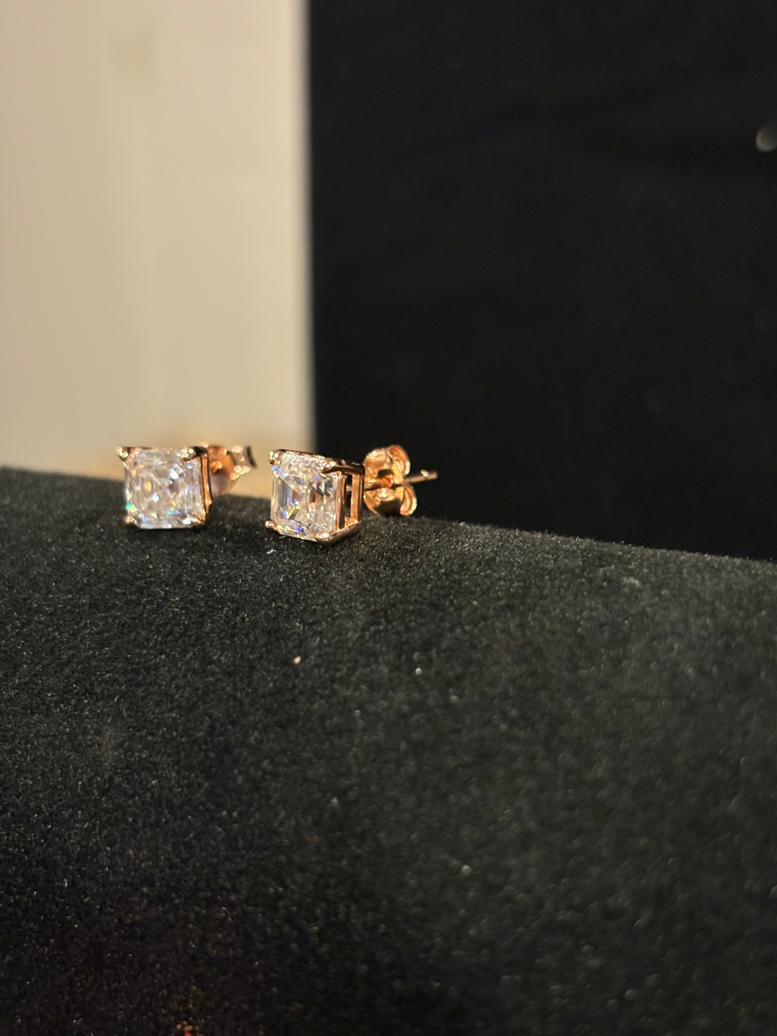 Brilliant Radiant-Cut Rose Gold Stud Earrings – Moissanite - S925