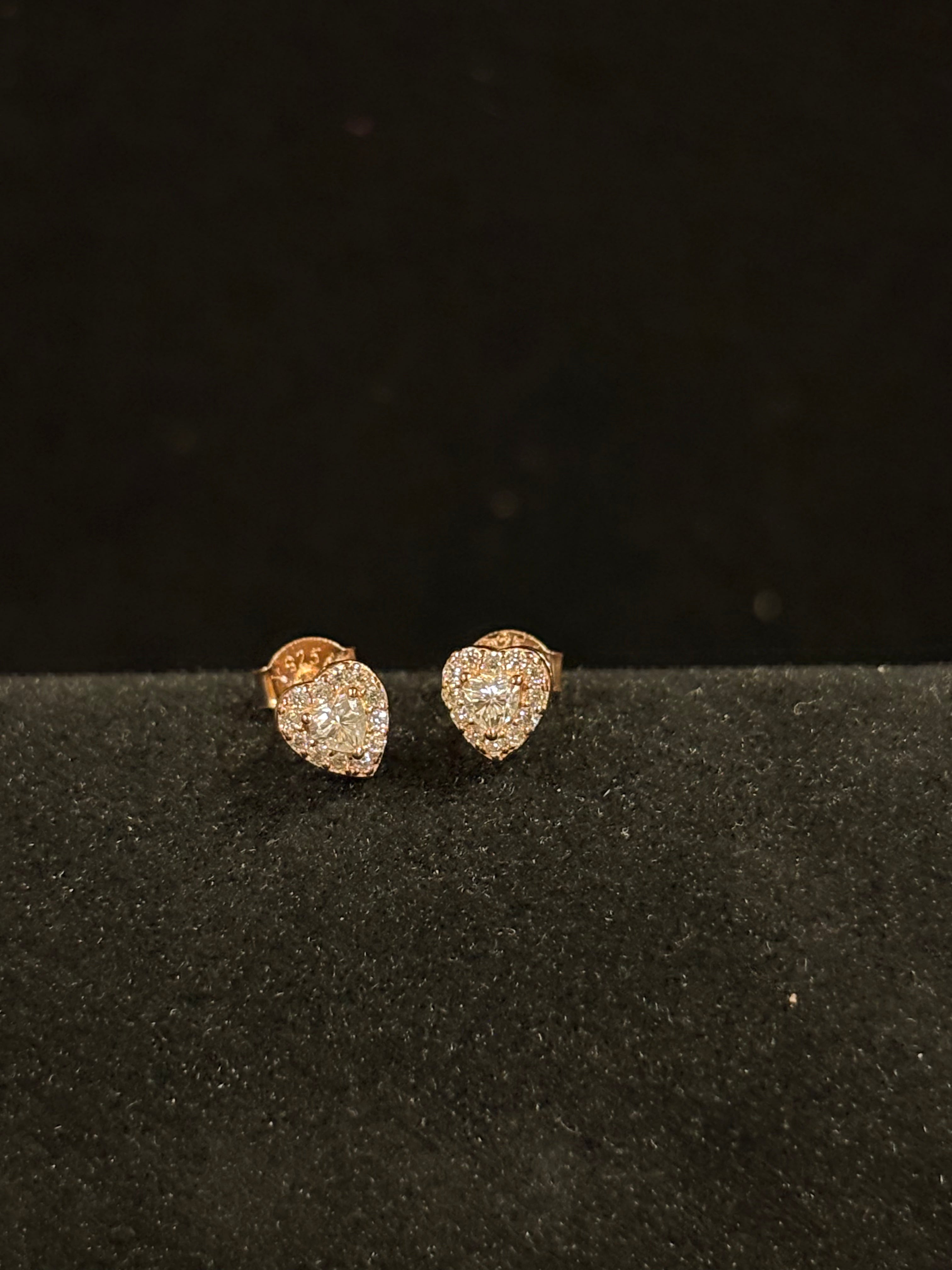 Romantic Heart Halo Rose Gold Stud Earrings – Moissanite - S925
