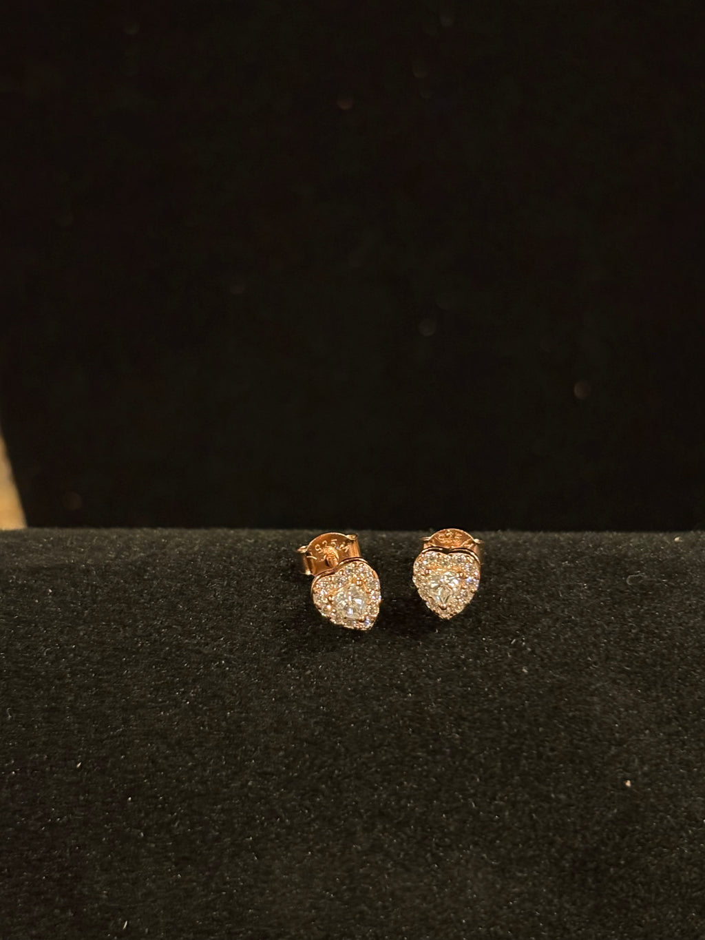 Romantic Heart Halo Rose Gold Stud Earrings – Moissanite - S925