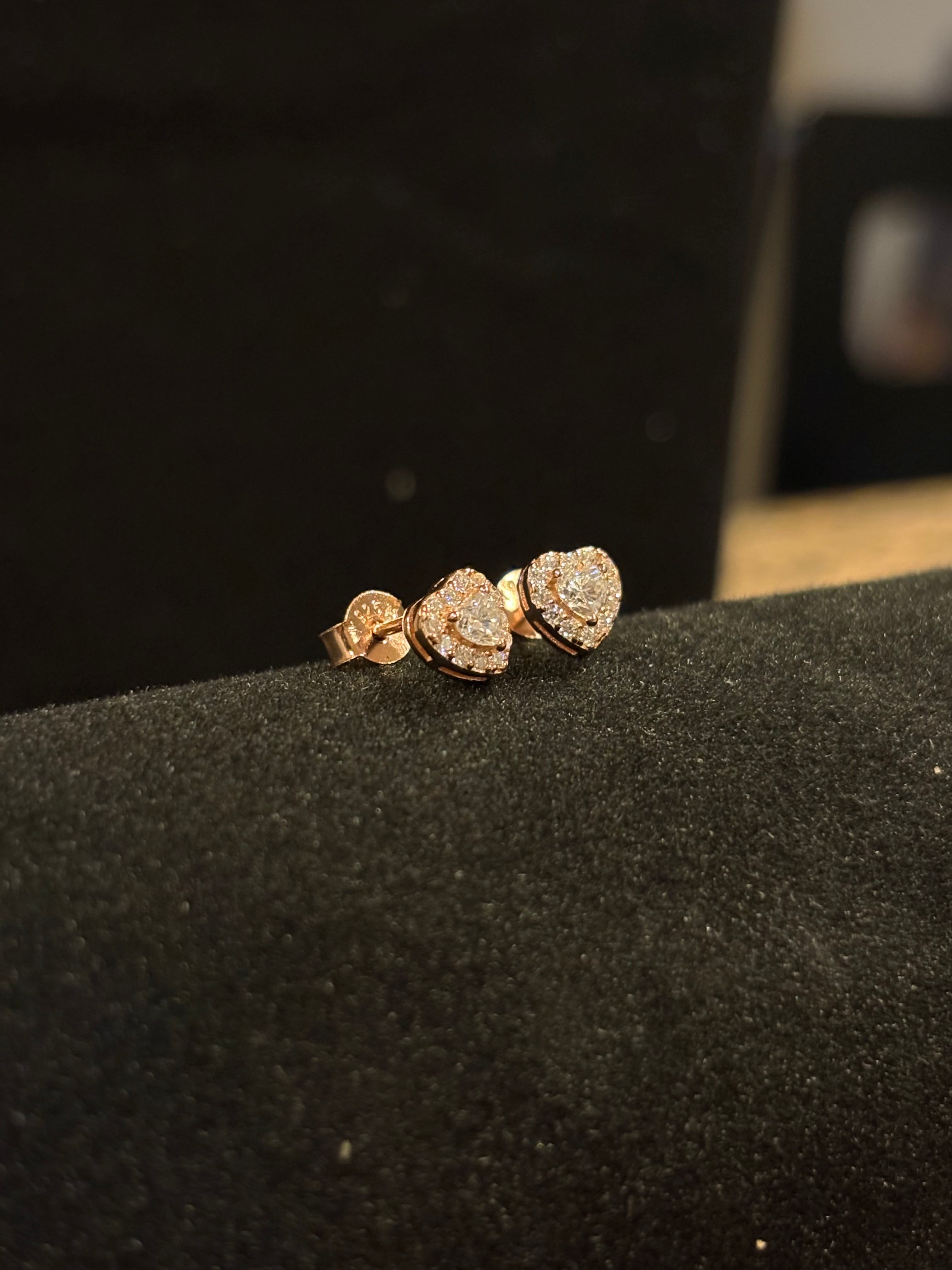 Romantic Heart Halo Rose Gold Stud Earrings – Moissanite - S925