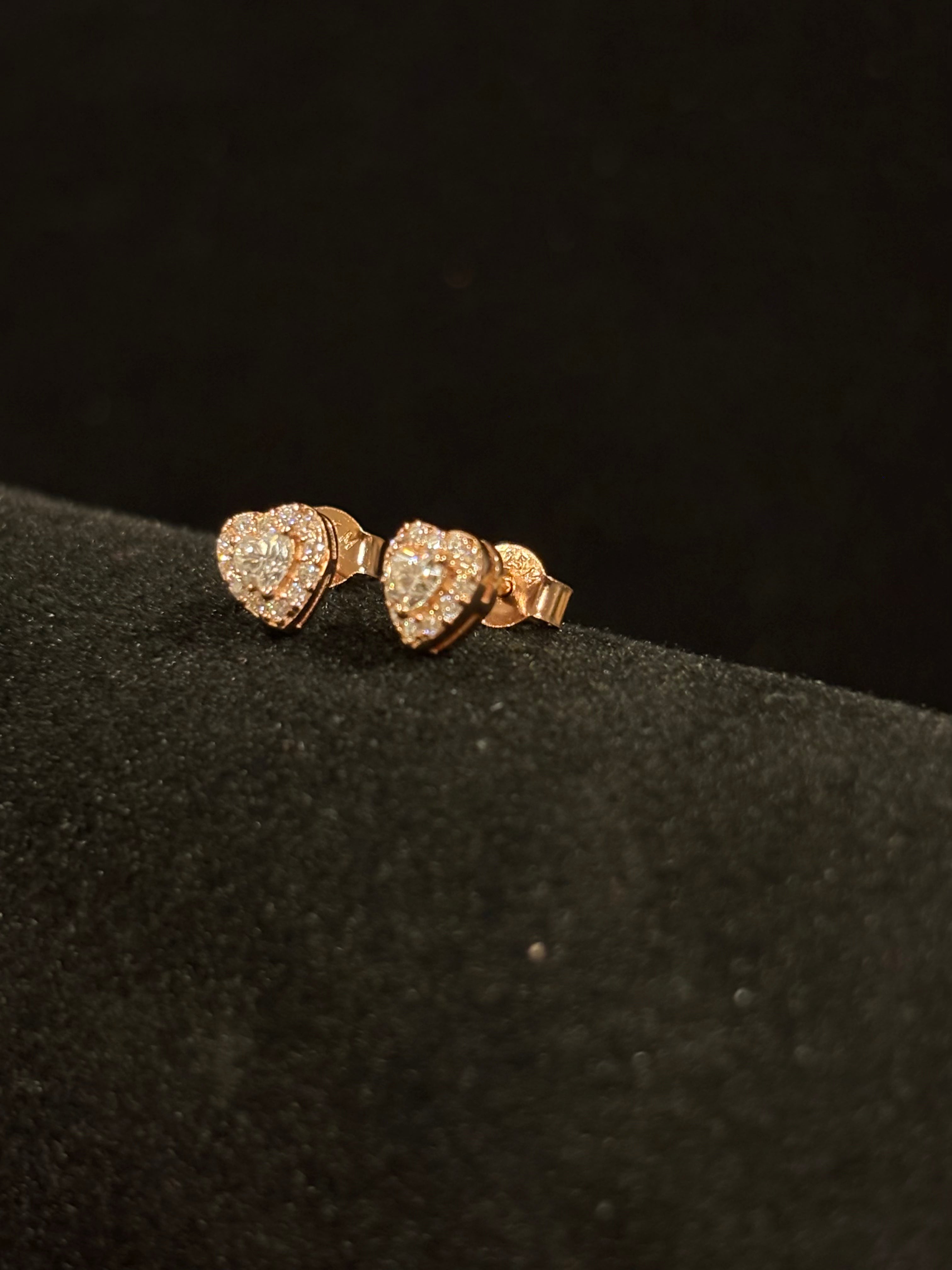 Romantic Heart Halo Rose Gold Stud Earrings – Moissanite - S925