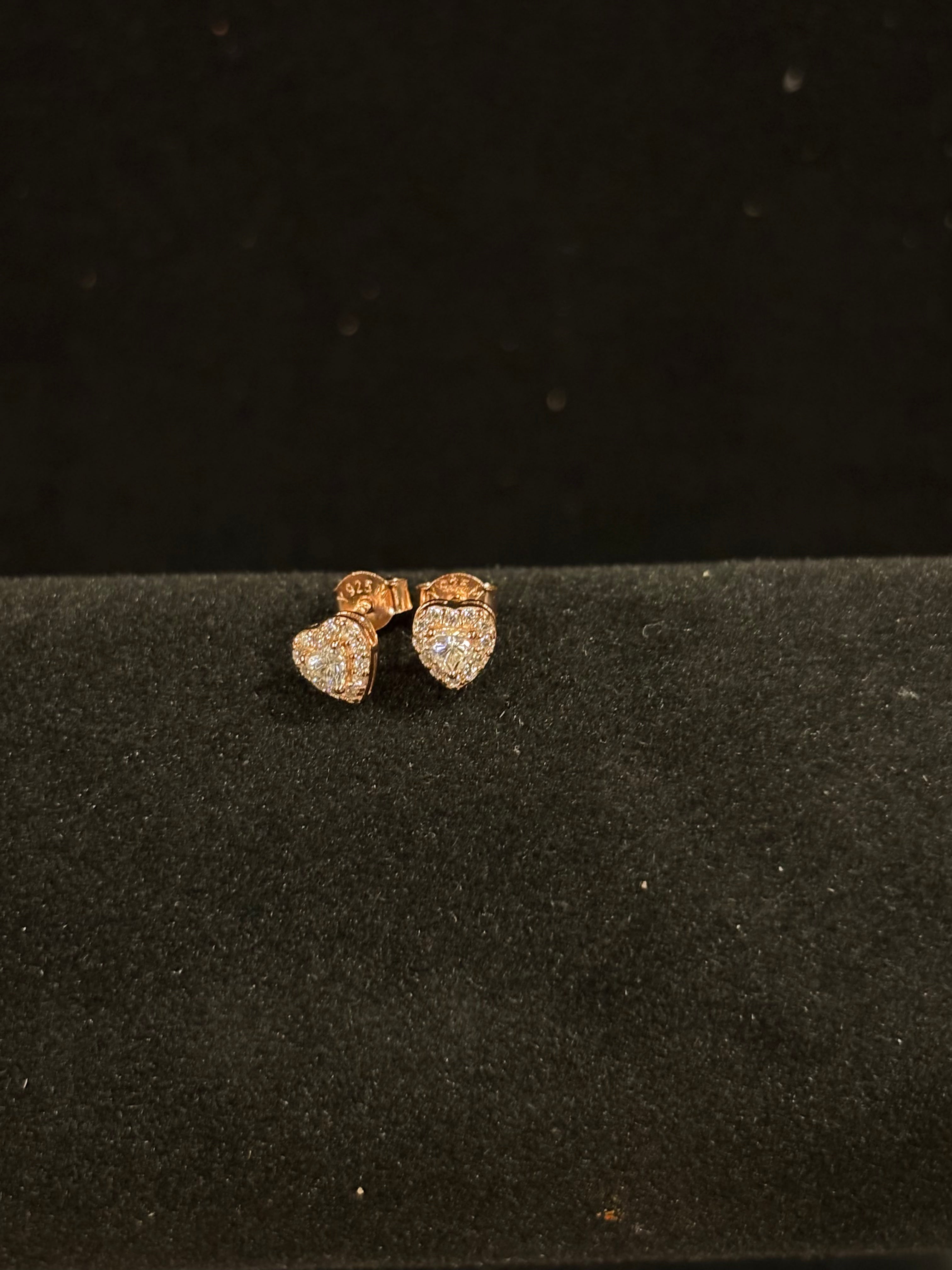 Romantic Heart Halo Rose Gold Stud Earrings – Moissanite - S925