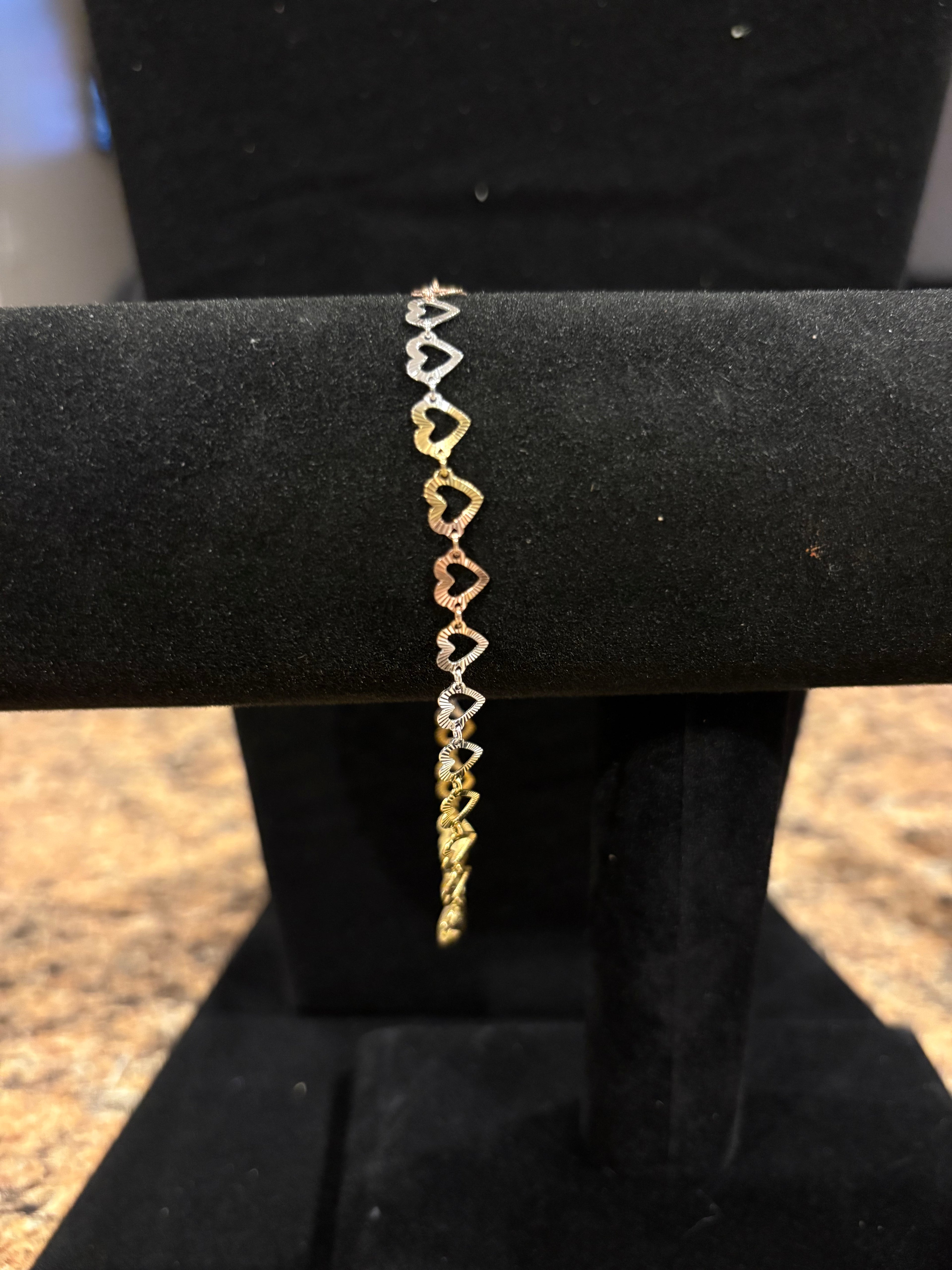 Tri-Color Heart Link Bracelet - S925