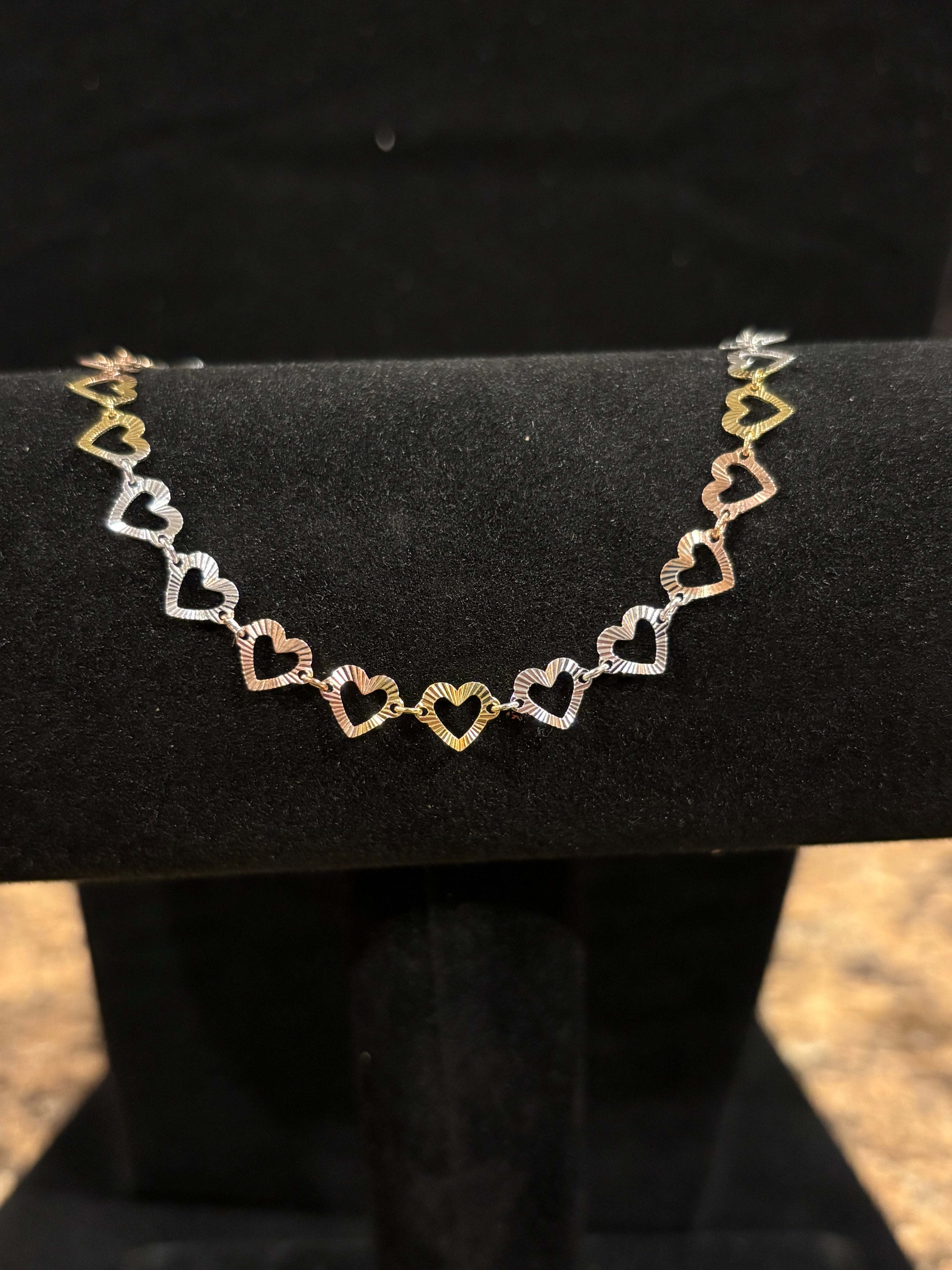 Tri-Color Heart Link Bracelet - S925