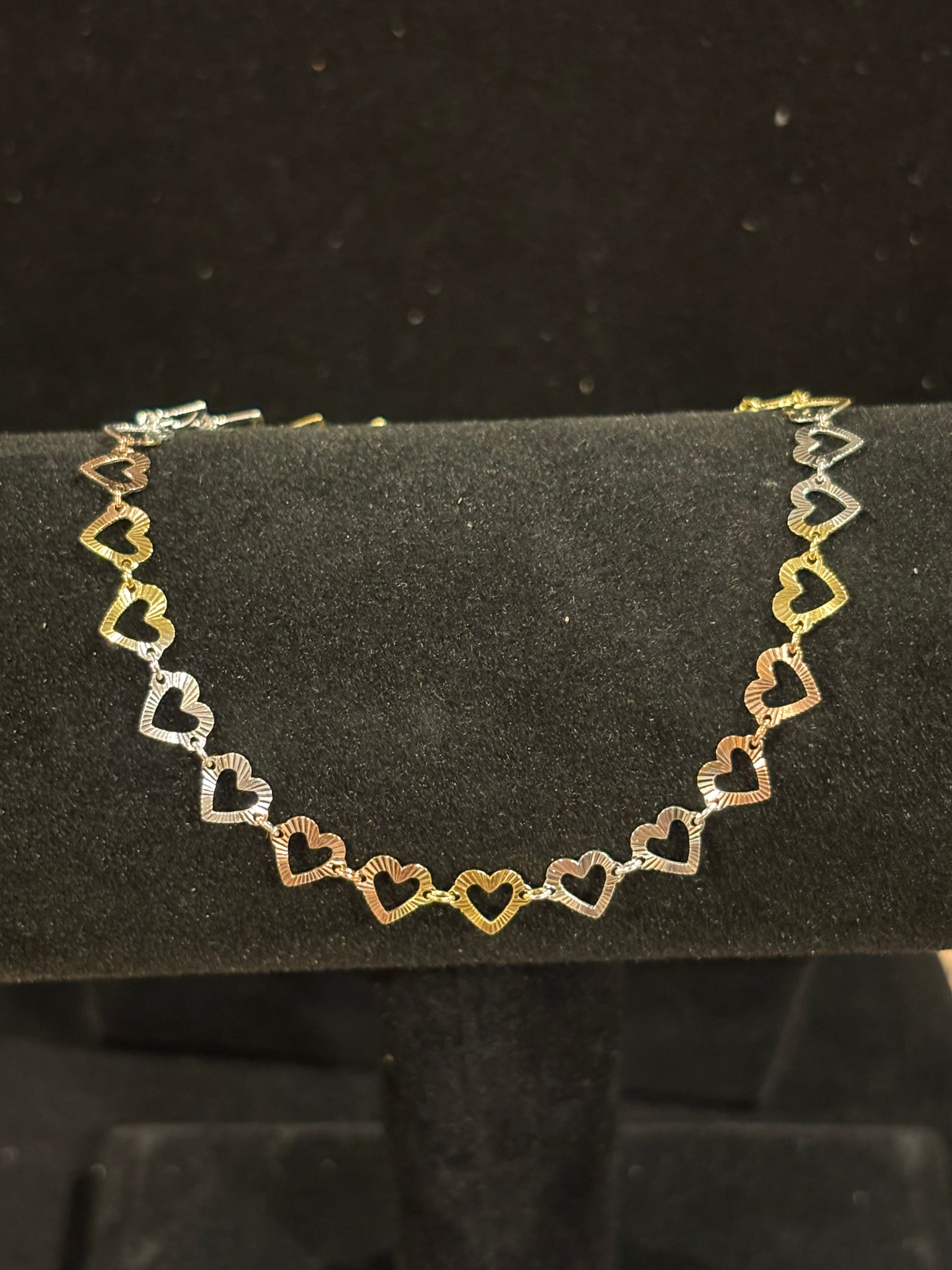 Tri-Color Heart Link Bracelet - S925