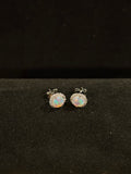 Elegant Round Fire Opal Halo Earrings in Sterling Silver