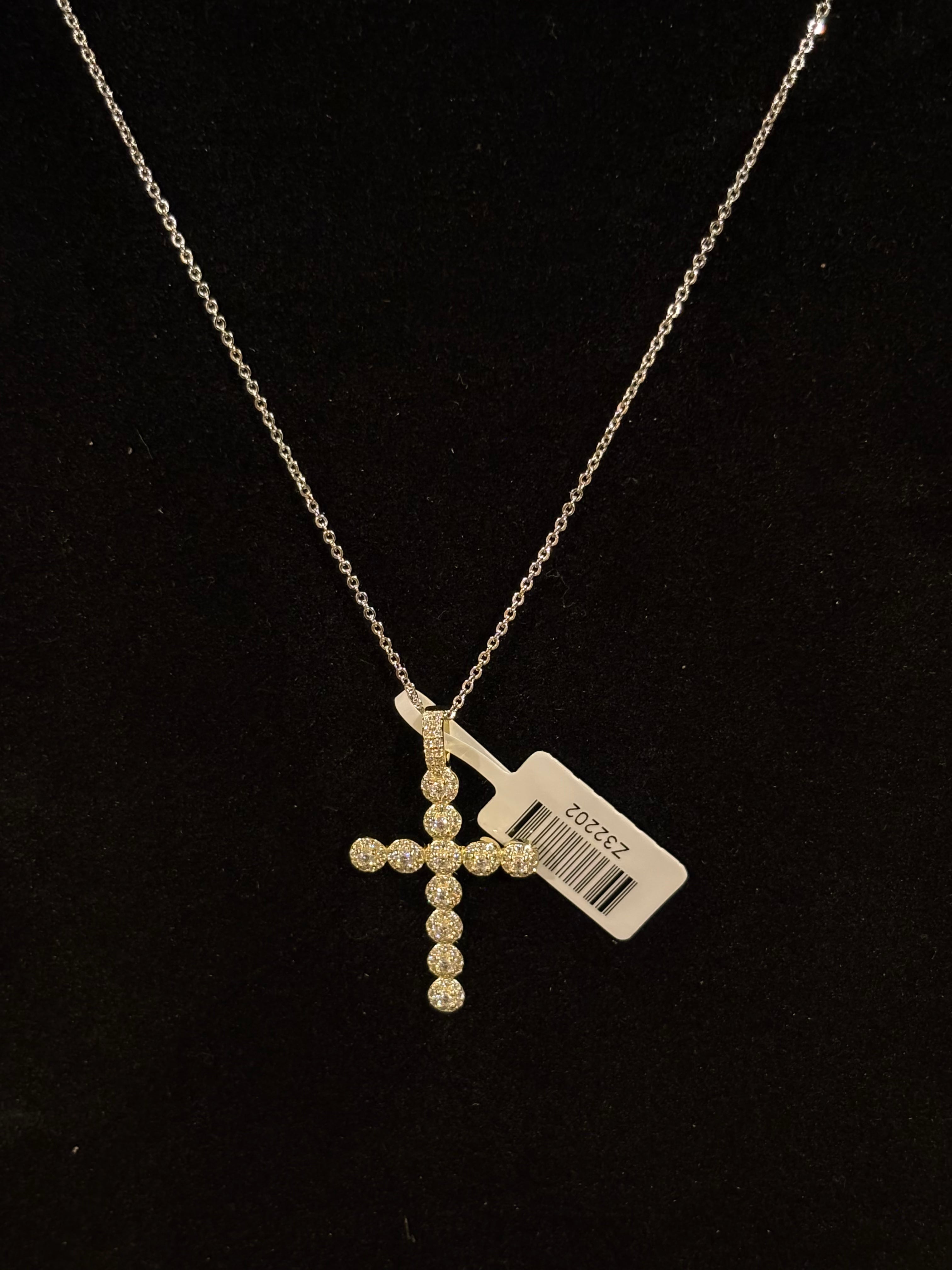 Radiant Moissanite Cross Necklace Pendant – Sterling Silver