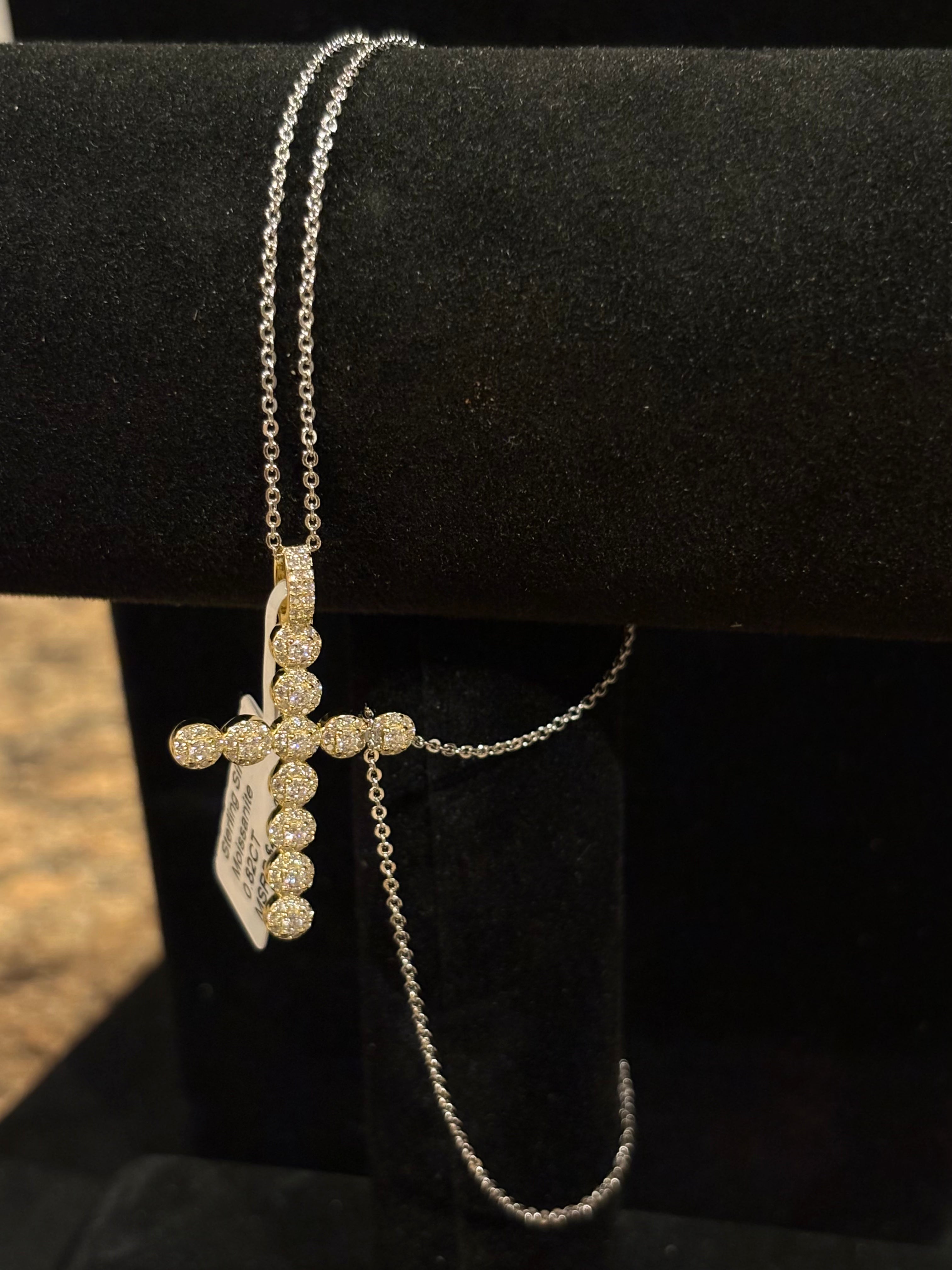 Radiant Moissanite Cross Necklace Pendant – Sterling Silver