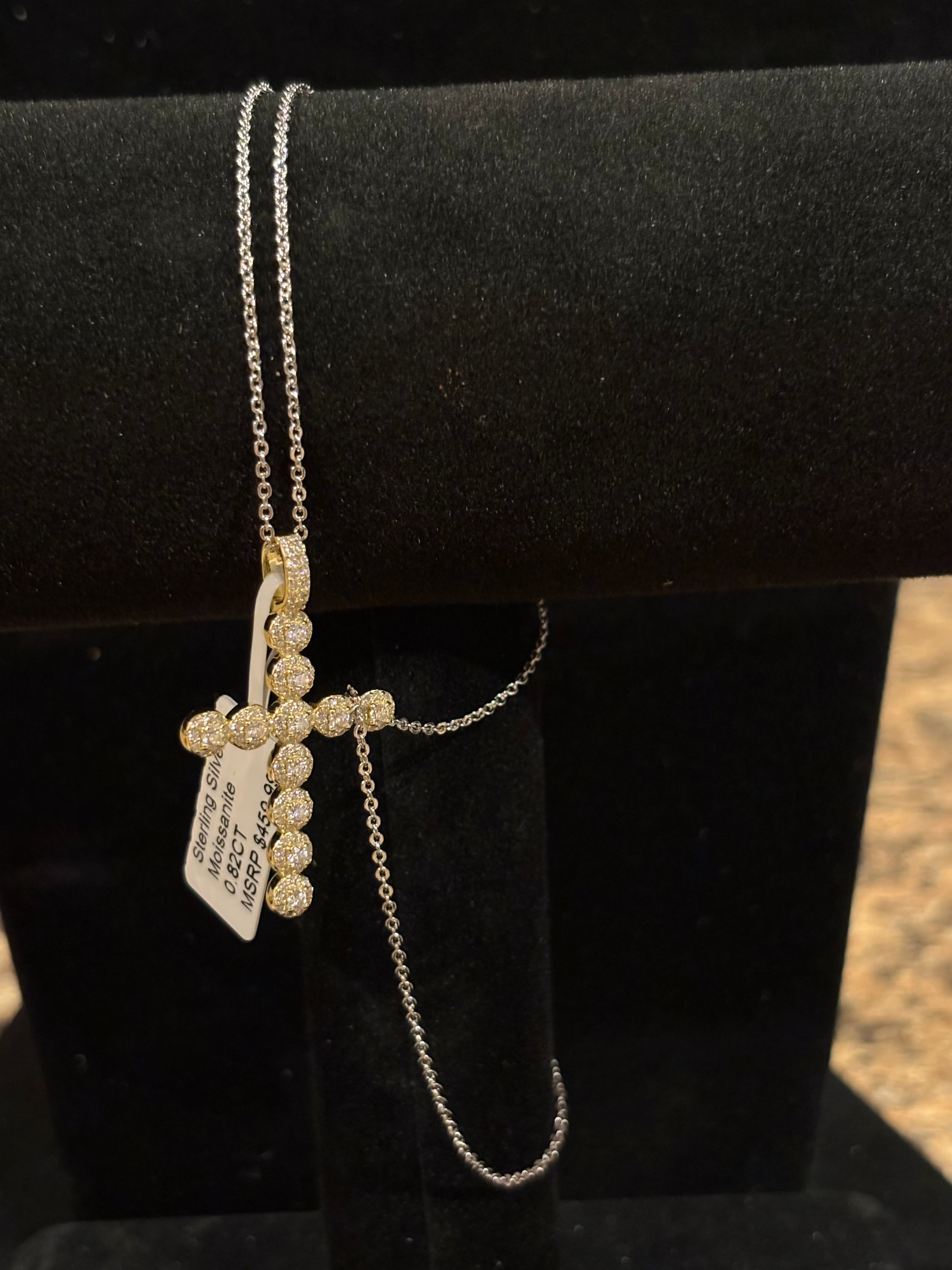 Radiant Moissanite Cross Necklace Pendant – Sterling Silver