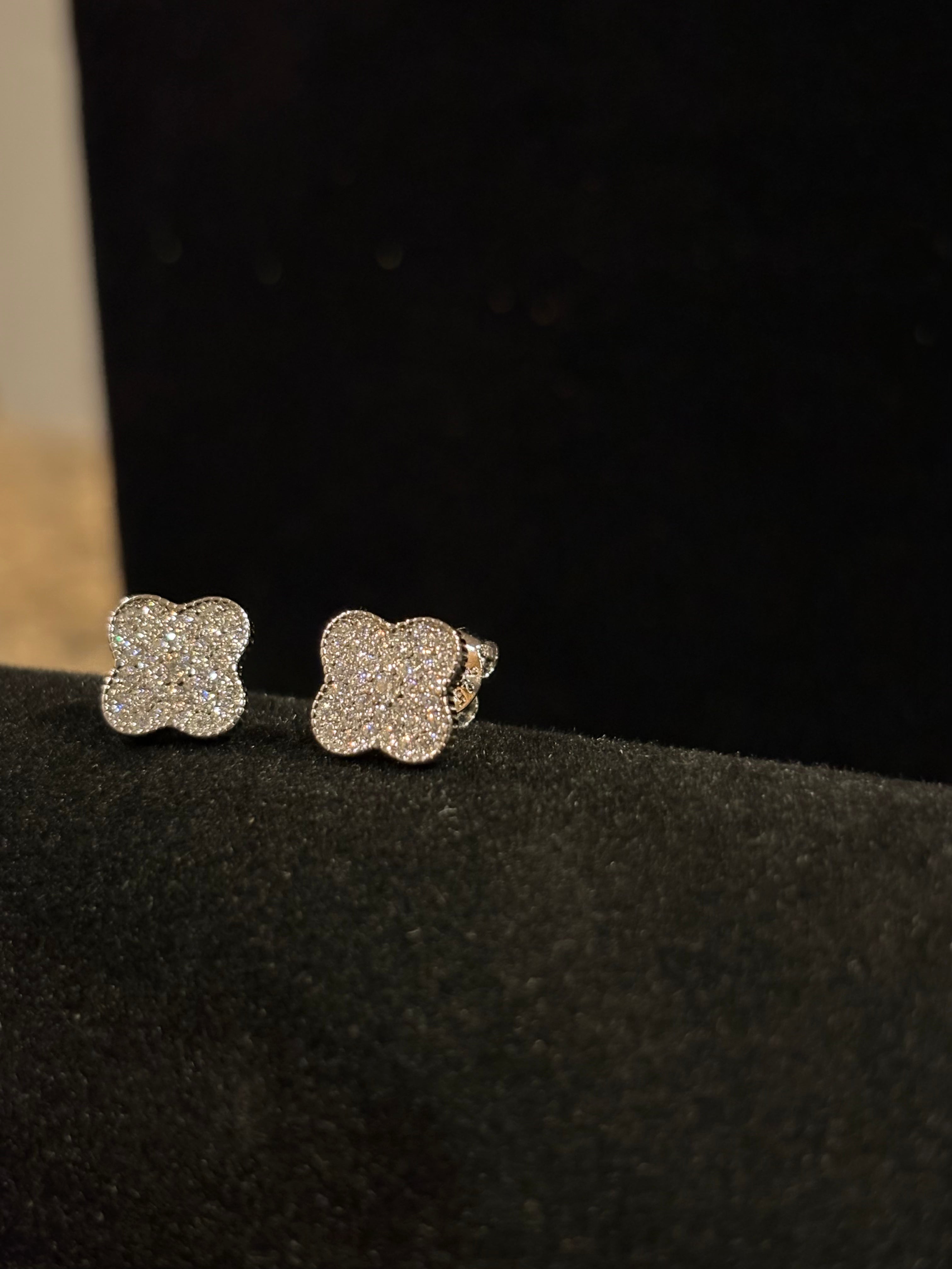 Sparkling Pavé Clover Stud Earrings