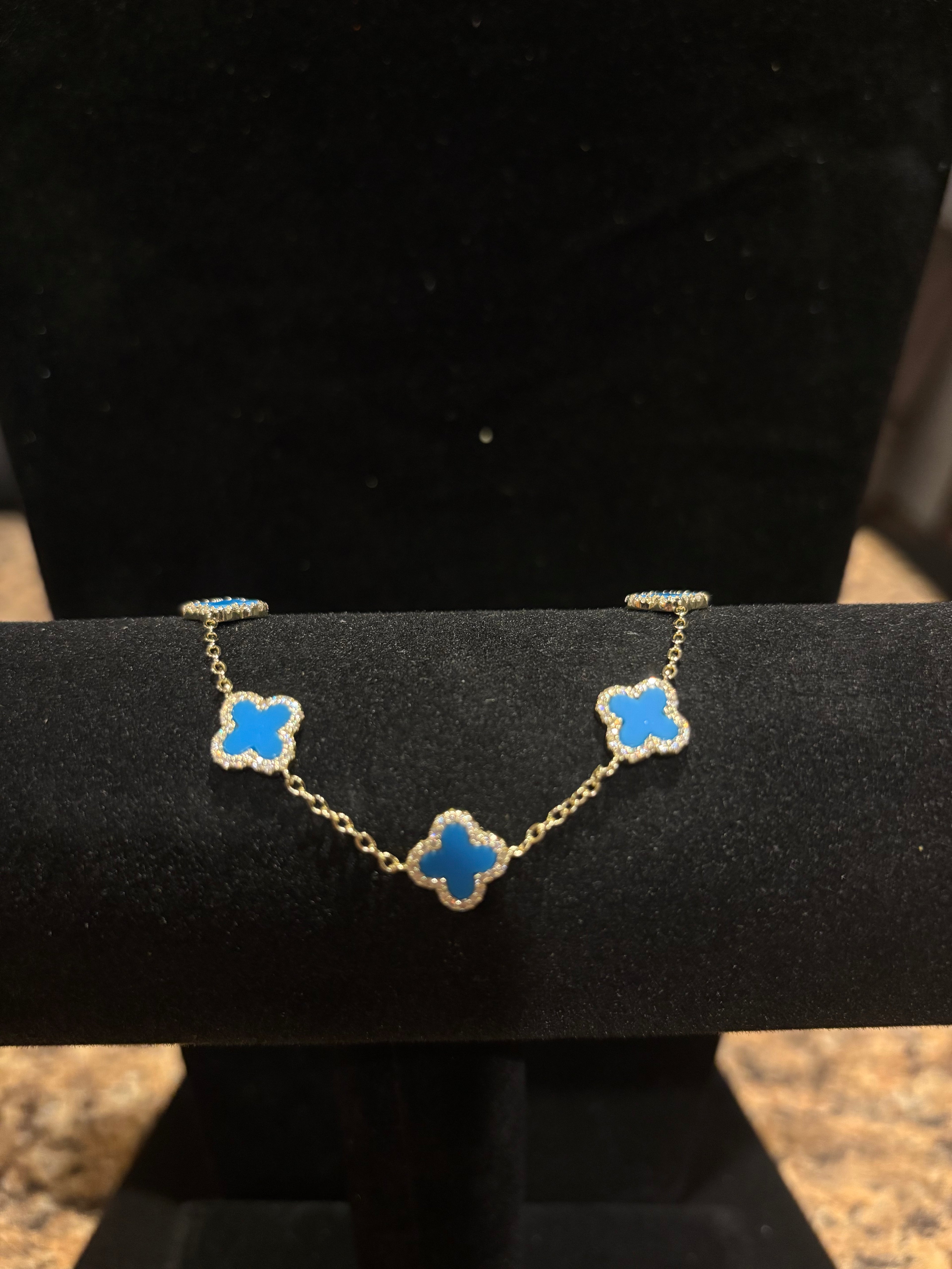 Elegant Blue Clover Multi-Motif Bracelet