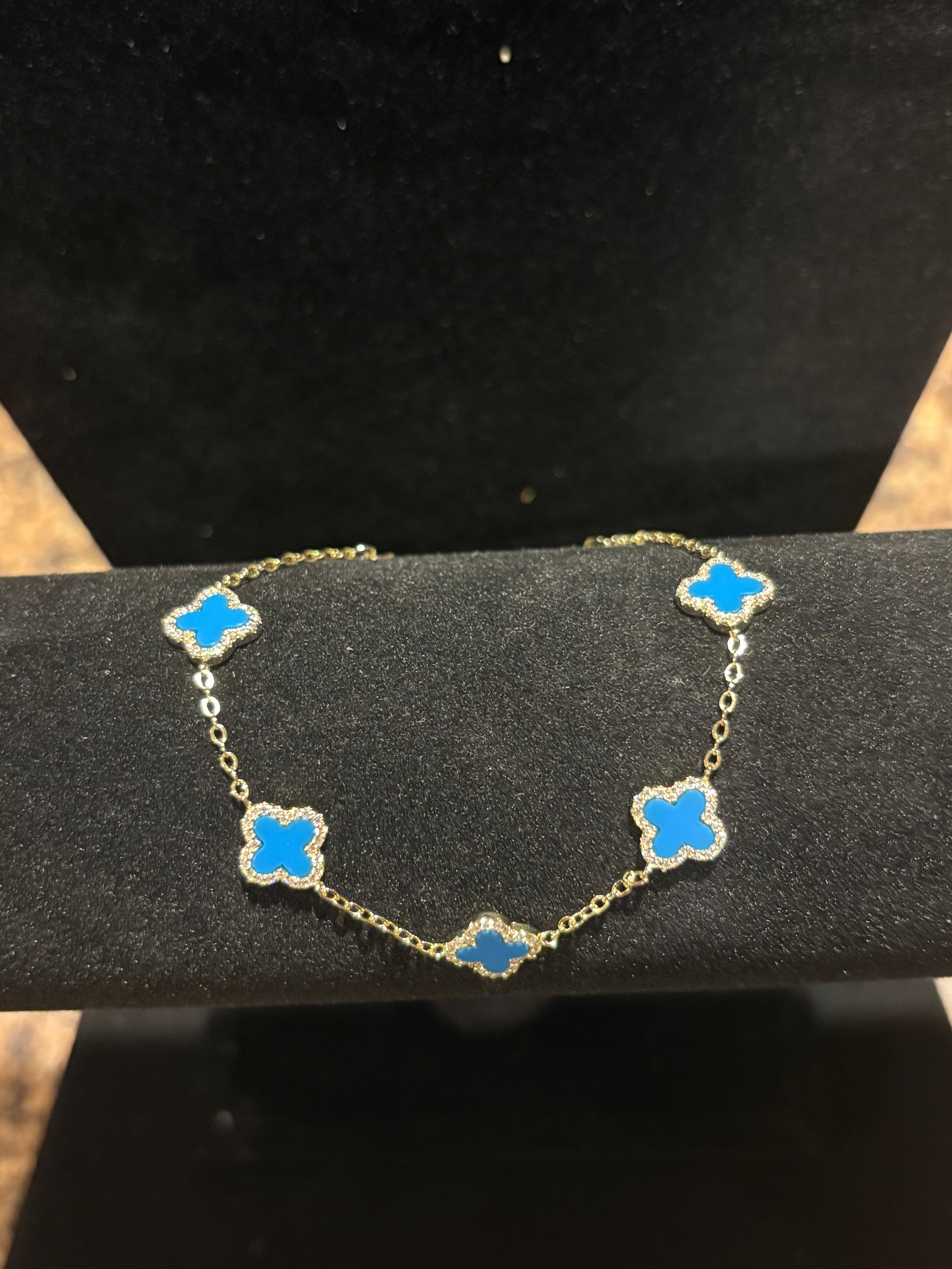 Elegant Blue Clover Multi-Motif Bracelet