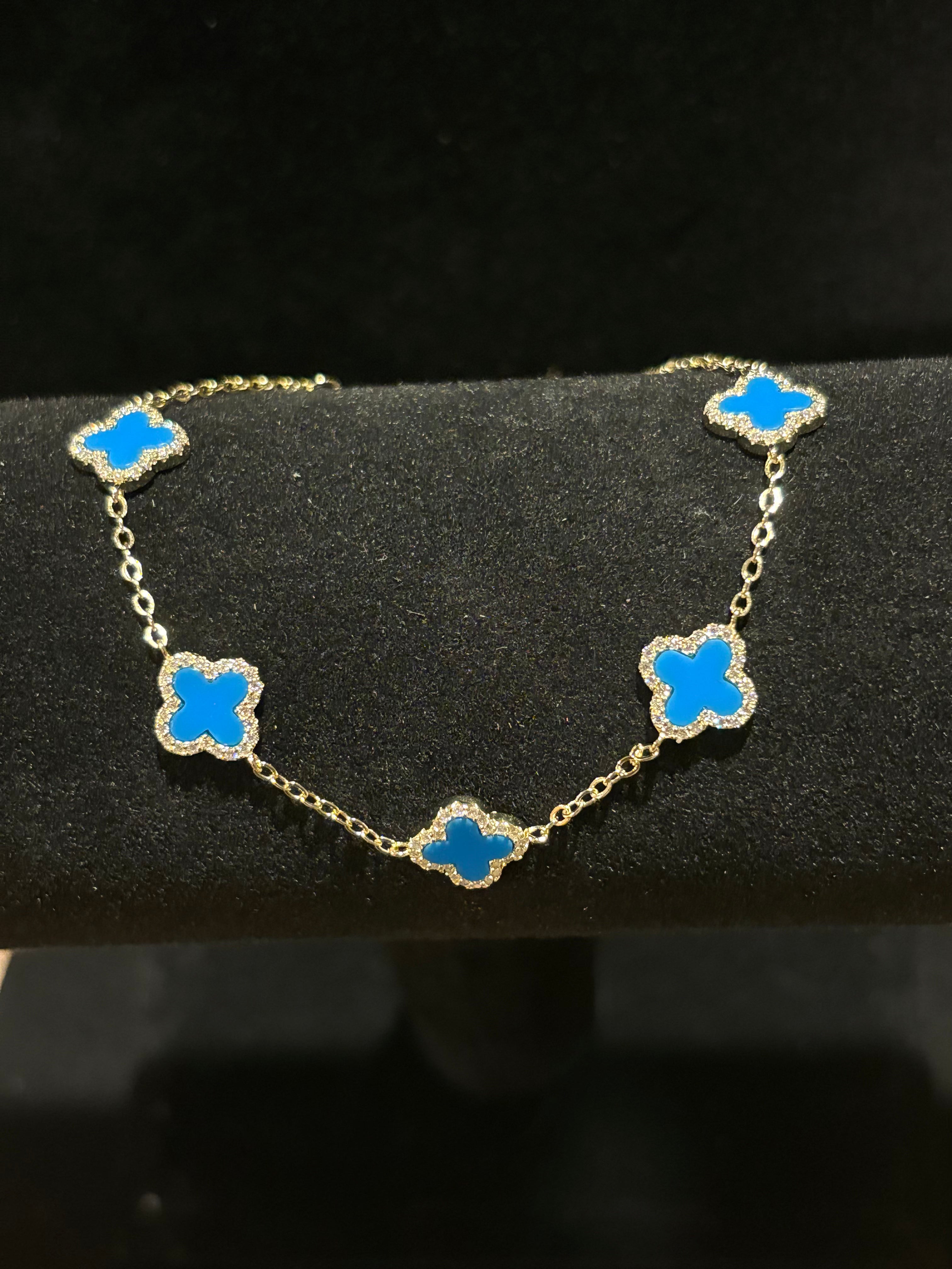 Elegant Blue Clover Multi-Motif Bracelet