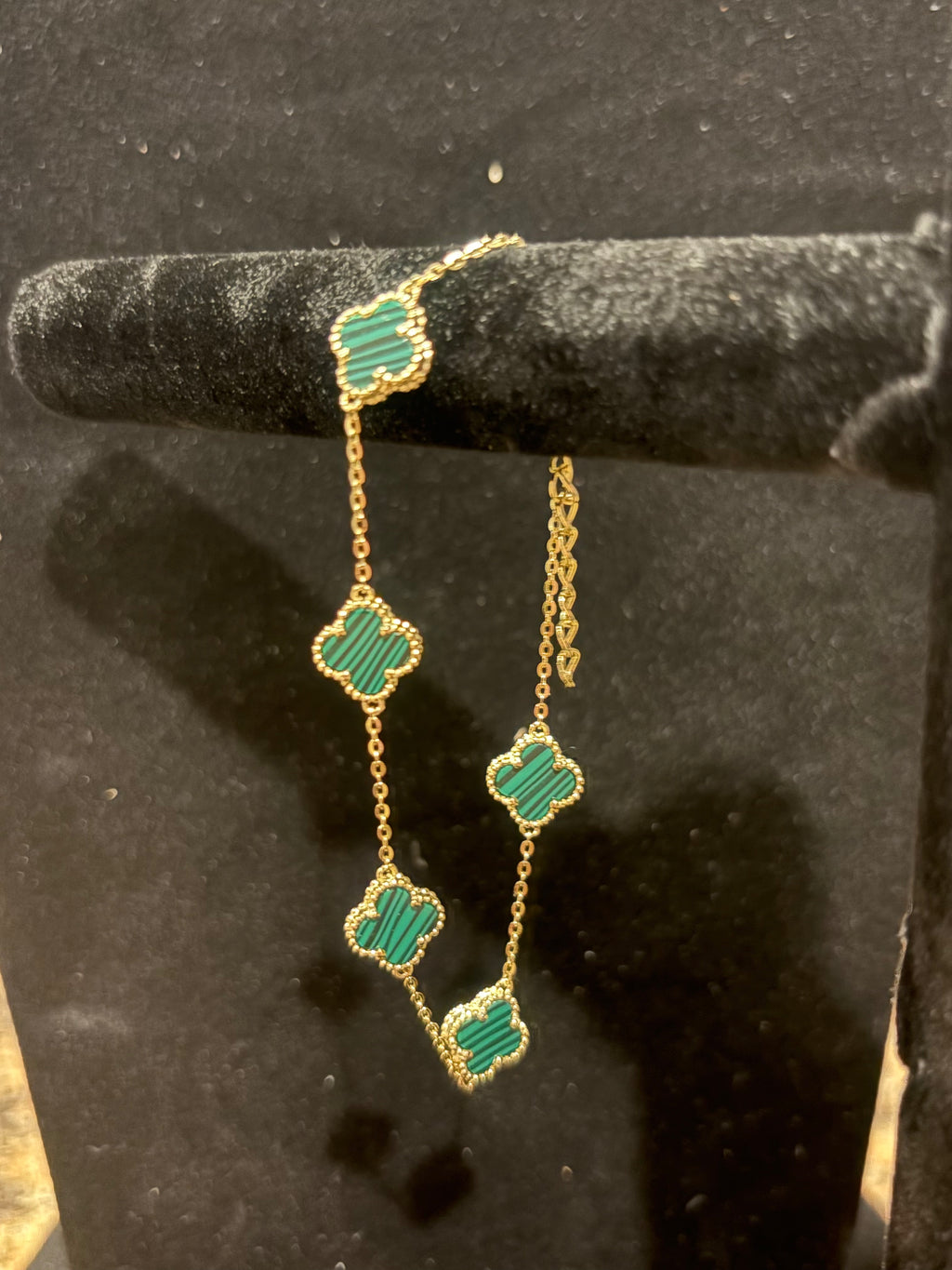 Classic Malachite-Style Green Clover Multi-Motif Bracelet