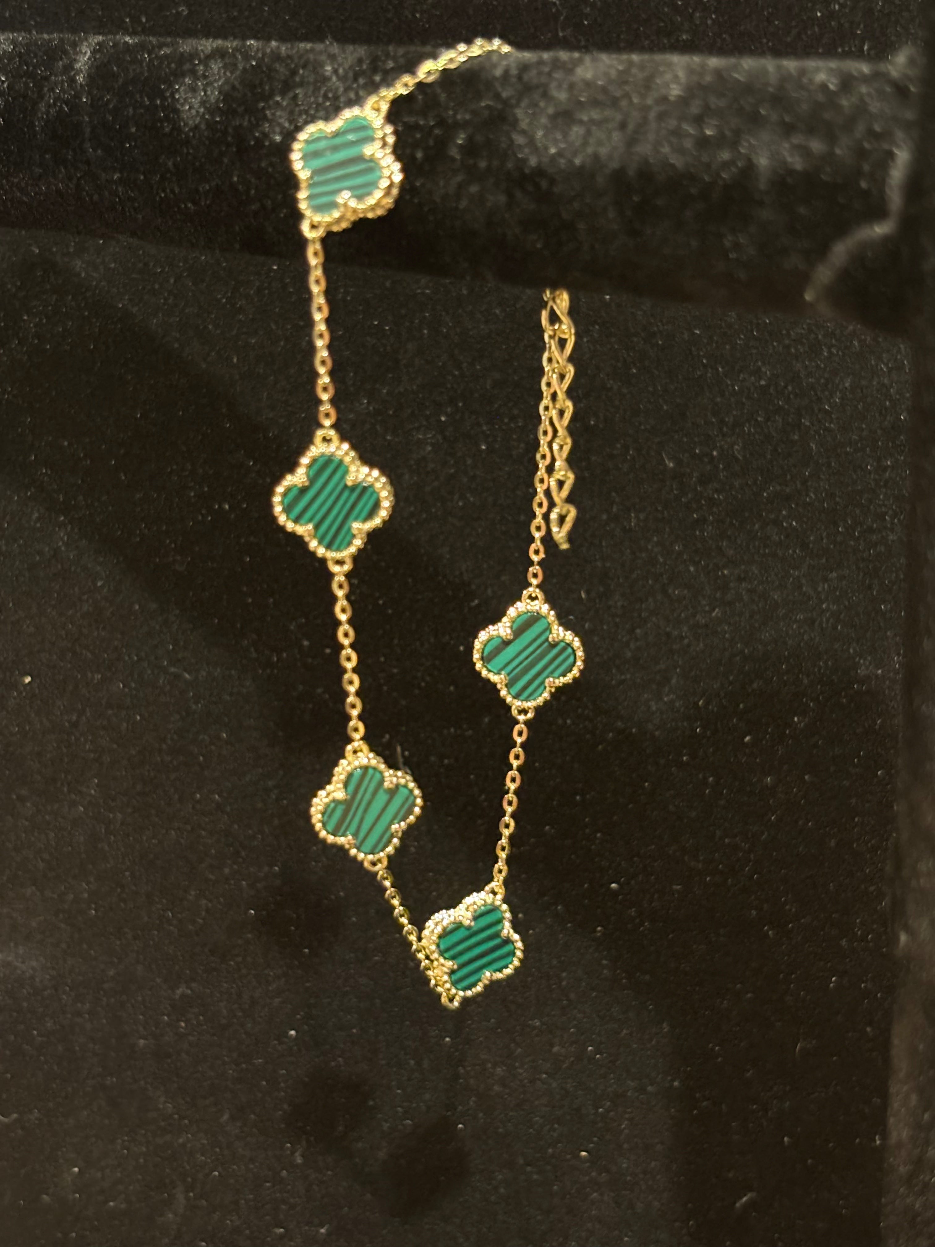 Classic Malachite-Style Green Clover Multi-Motif Bracelet