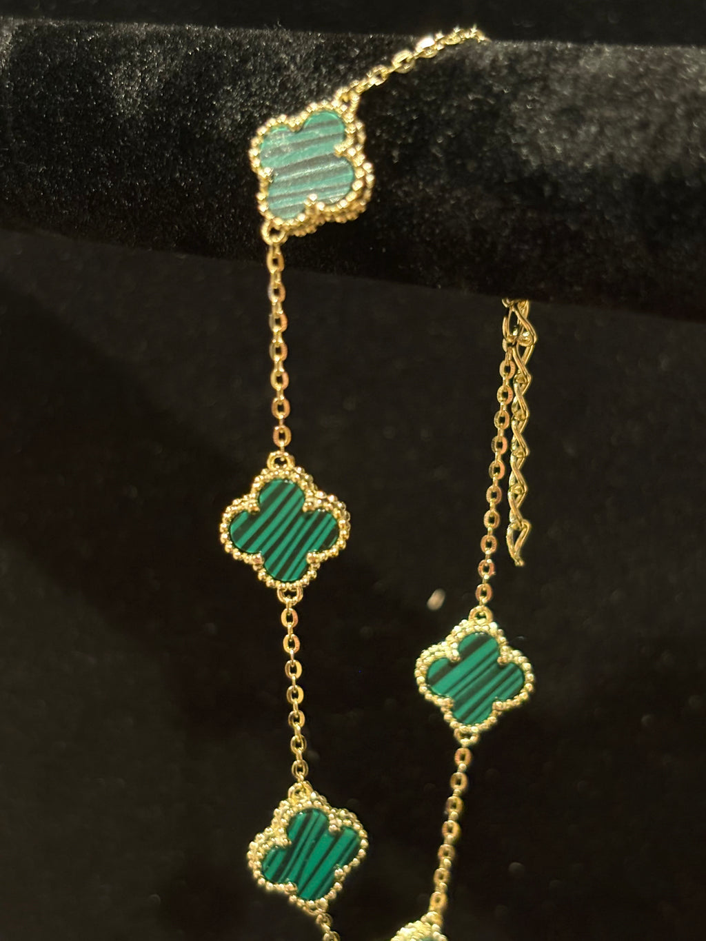Classic Malachite-Style Green Clover Multi-Motif Bracelet