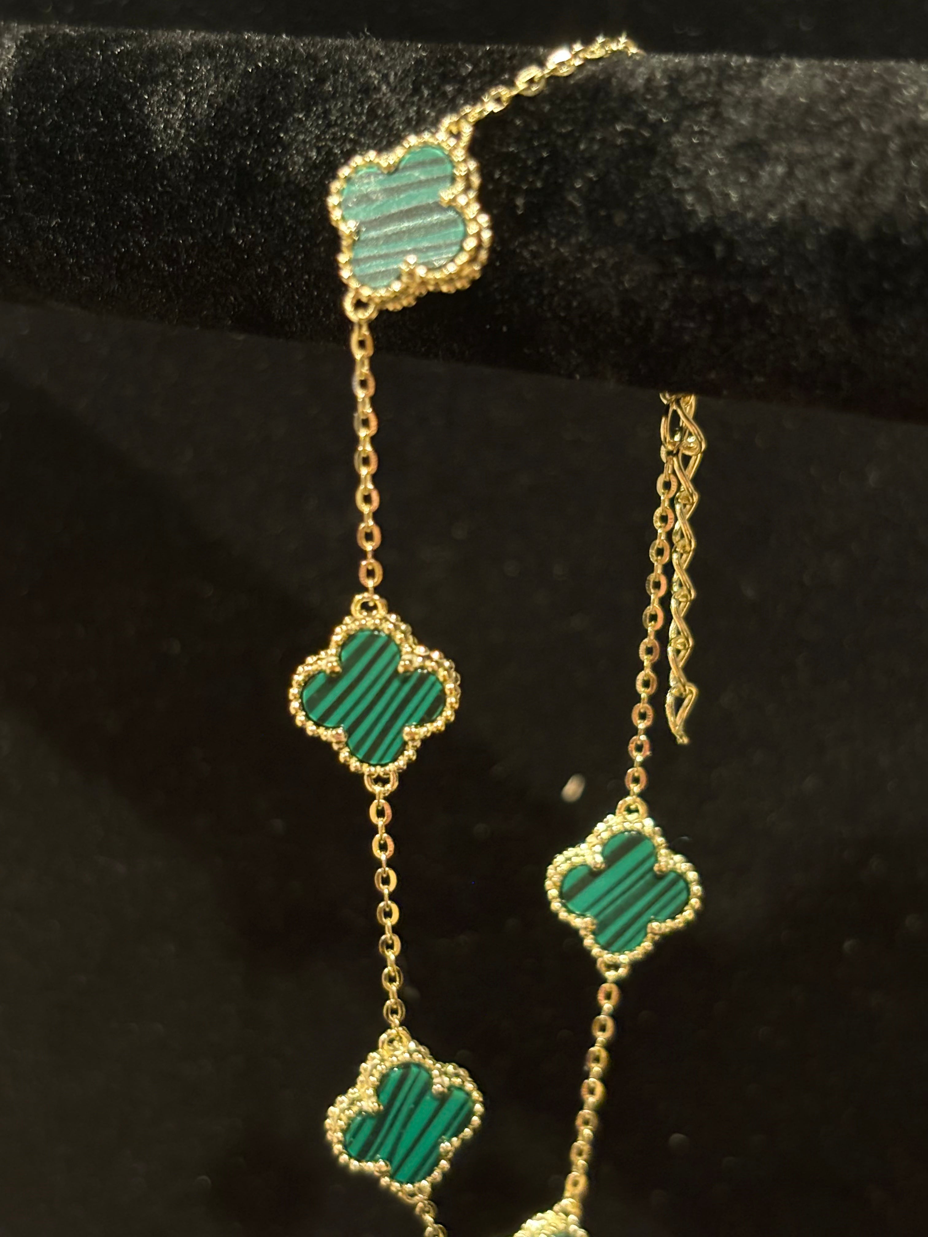 Classic Malachite-Style Green Clover Multi-Motif Bracelet