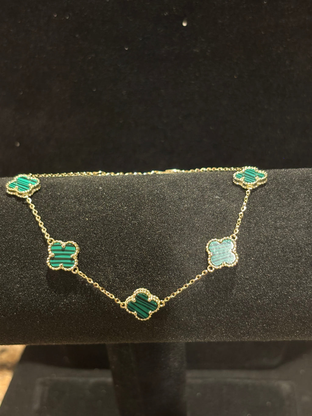 Classic Malachite-Style Green Clover Multi-Motif Bracelet
