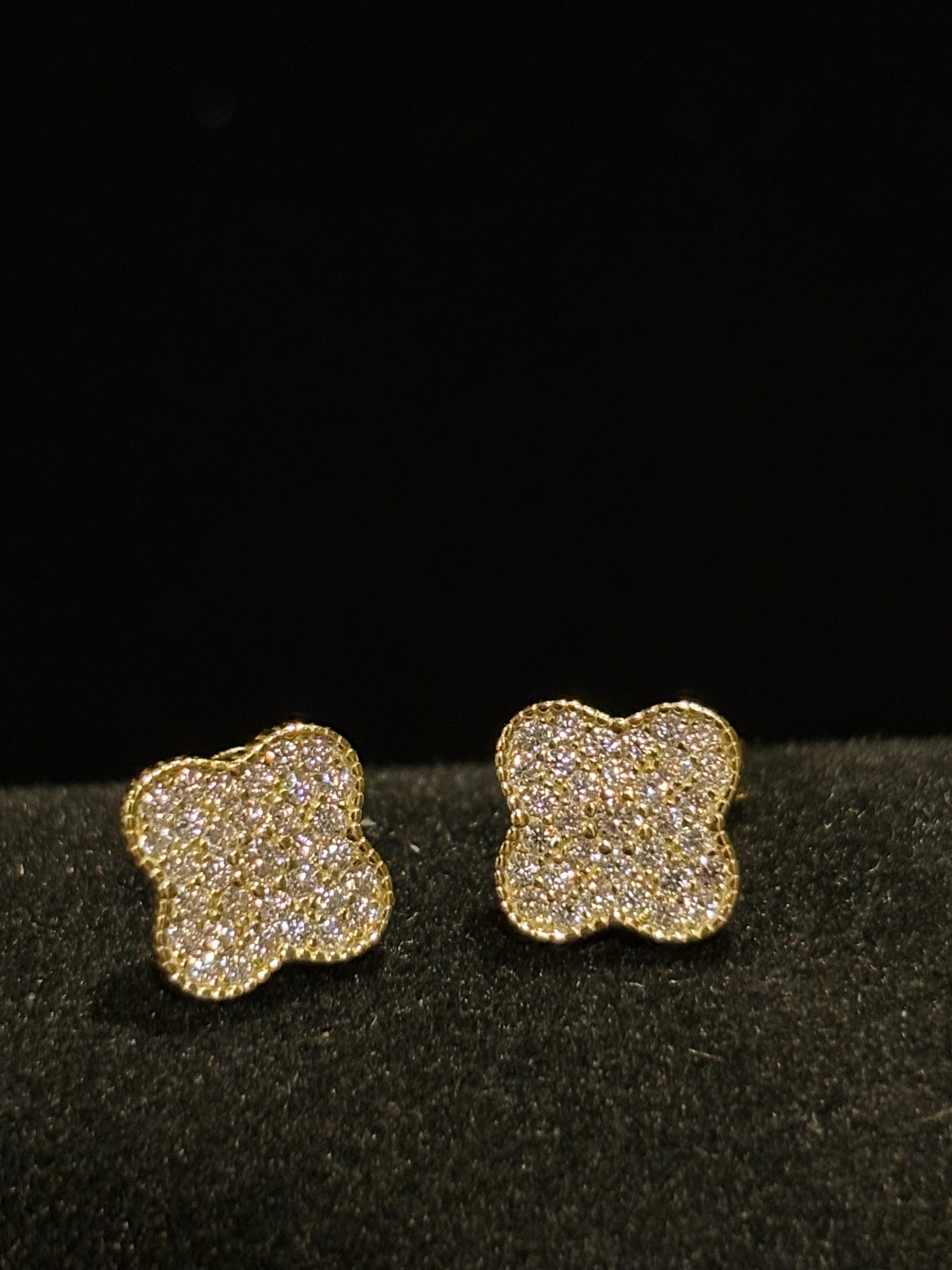 Dazzling Full-Pave Moissanite Clover Stud Earrings