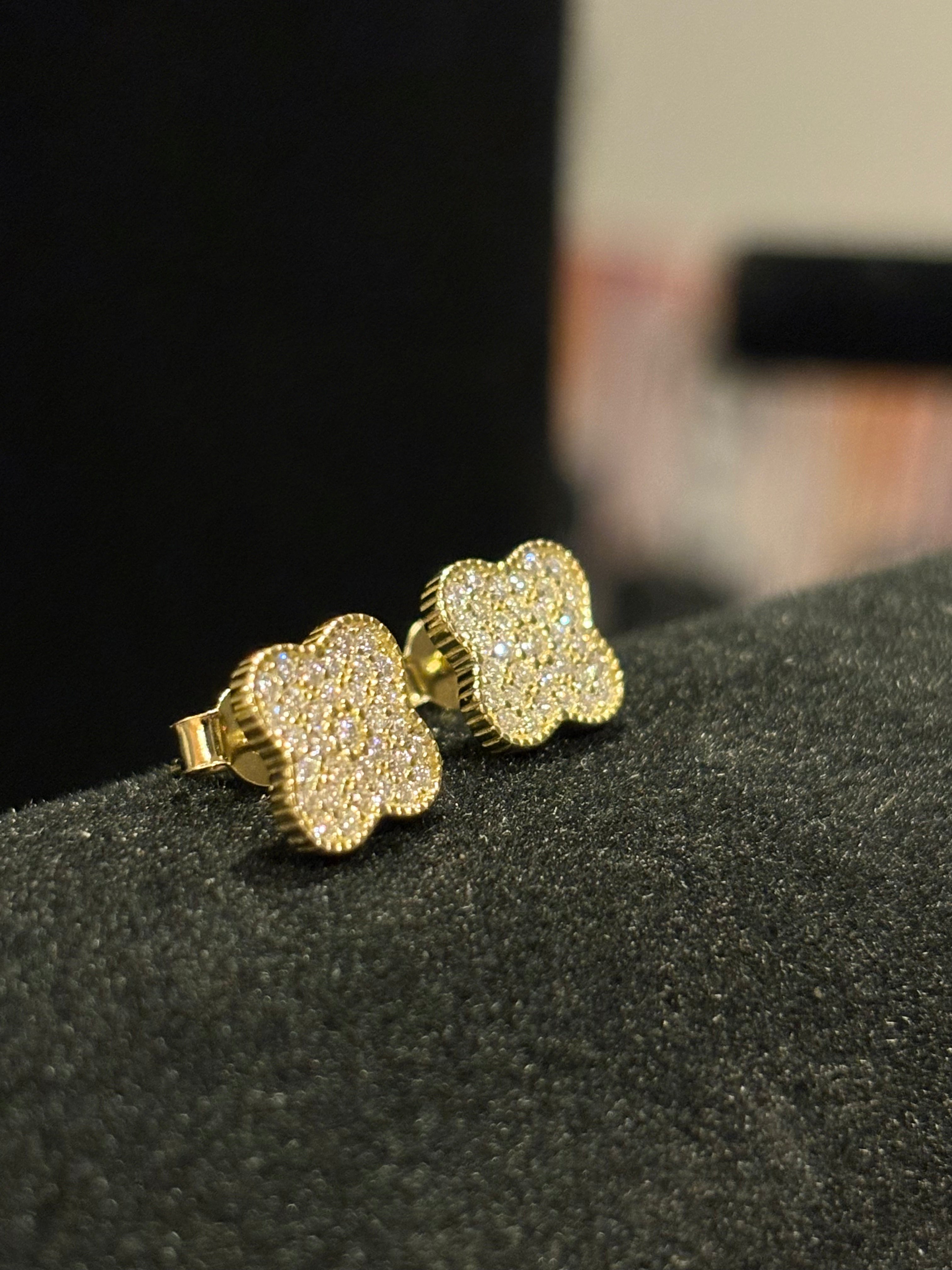 Dazzling Full-Pave Moissanite Clover Stud Earrings