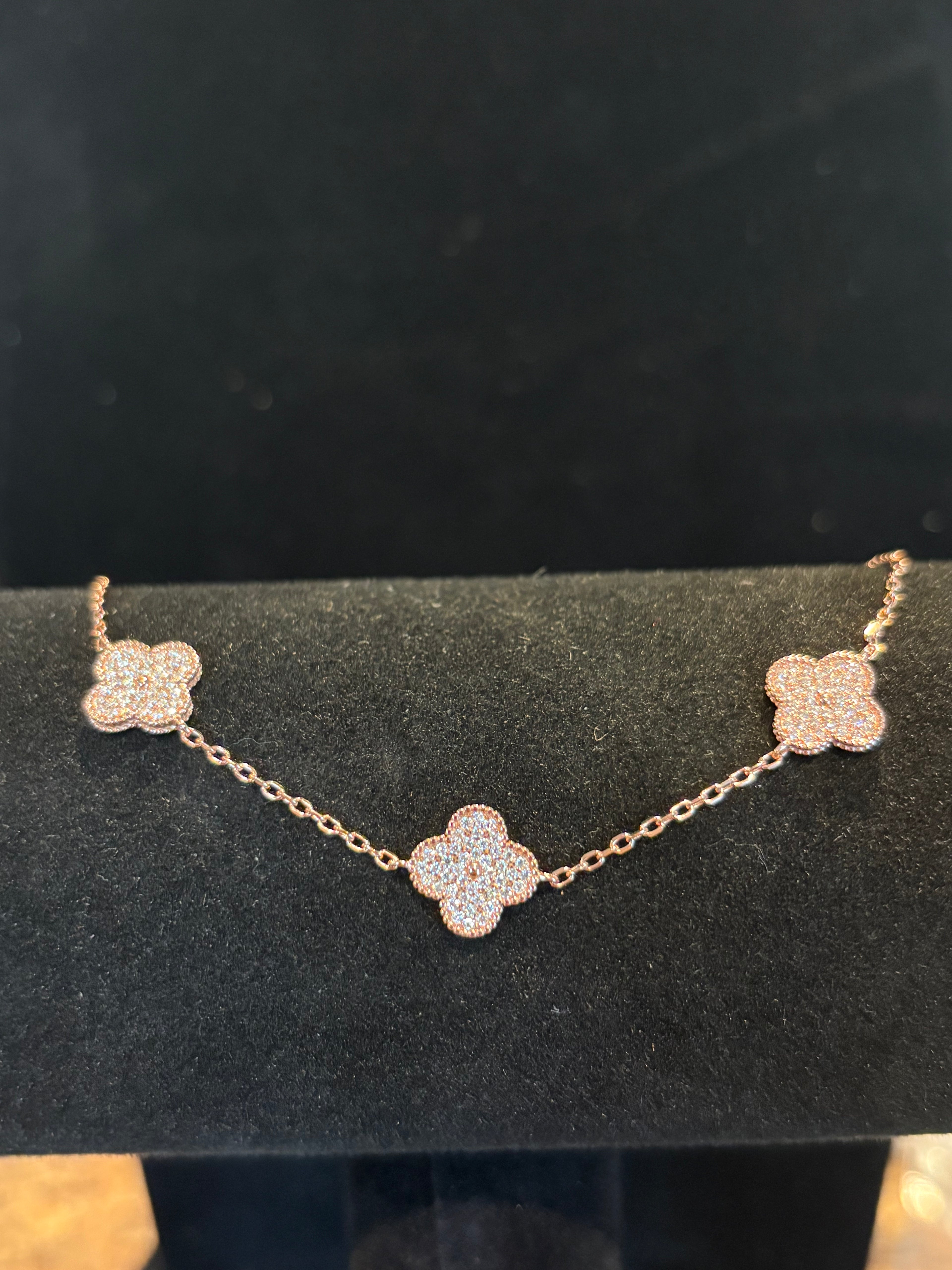 Elegant Rose Gold Plated Clover Moissanite Chain Bracelet