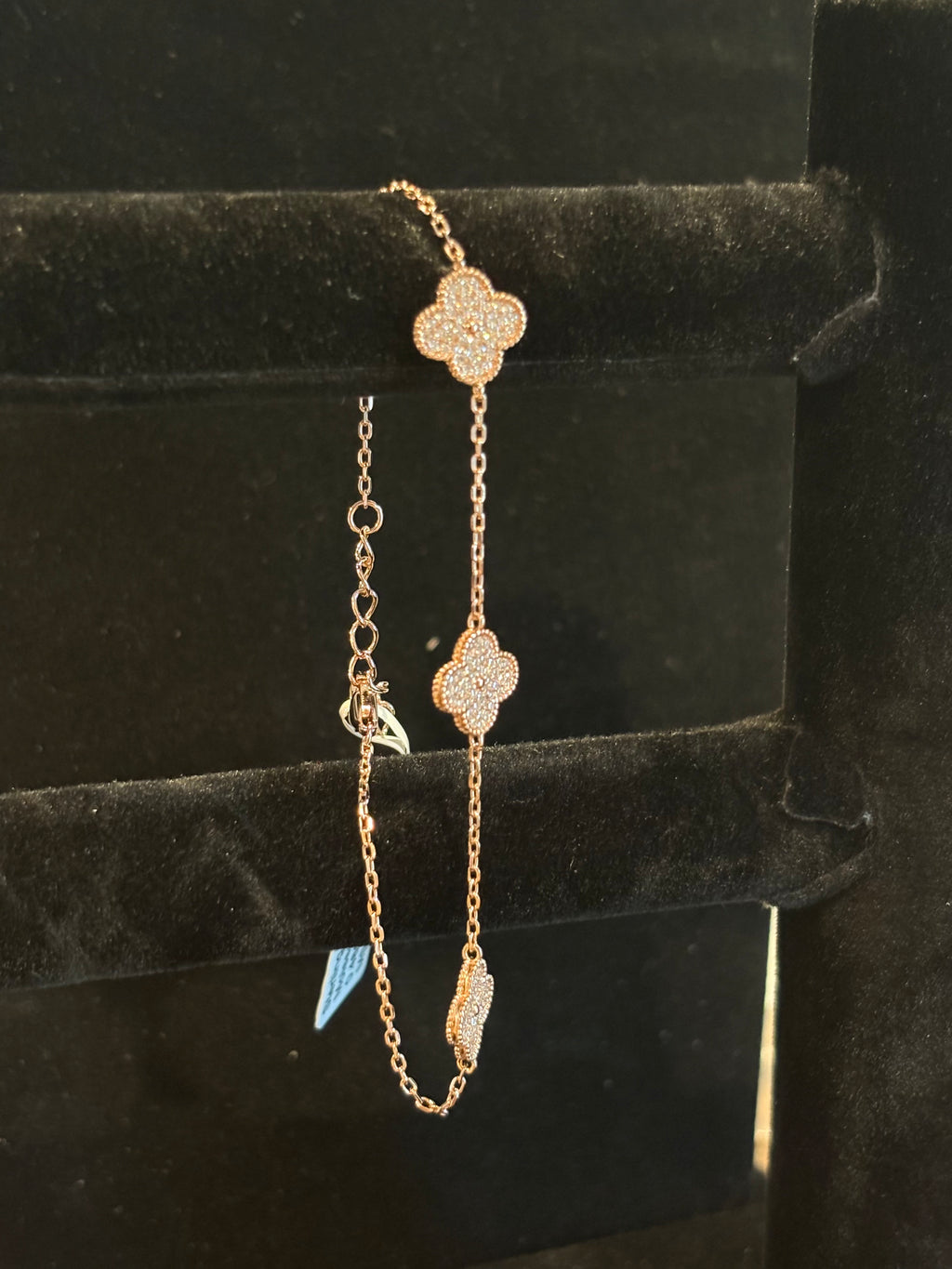 Elegant Rose Gold Plated Clover Moissanite Chain Bracelet
