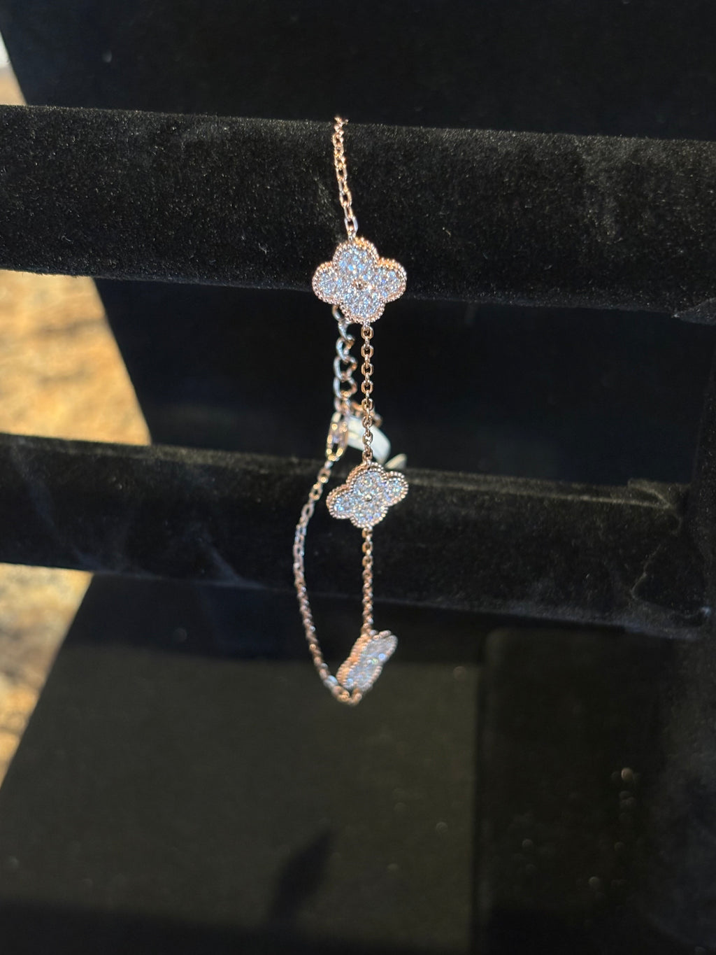 Elegant Rose Gold Plated Clover Moissanite Chain Bracelet