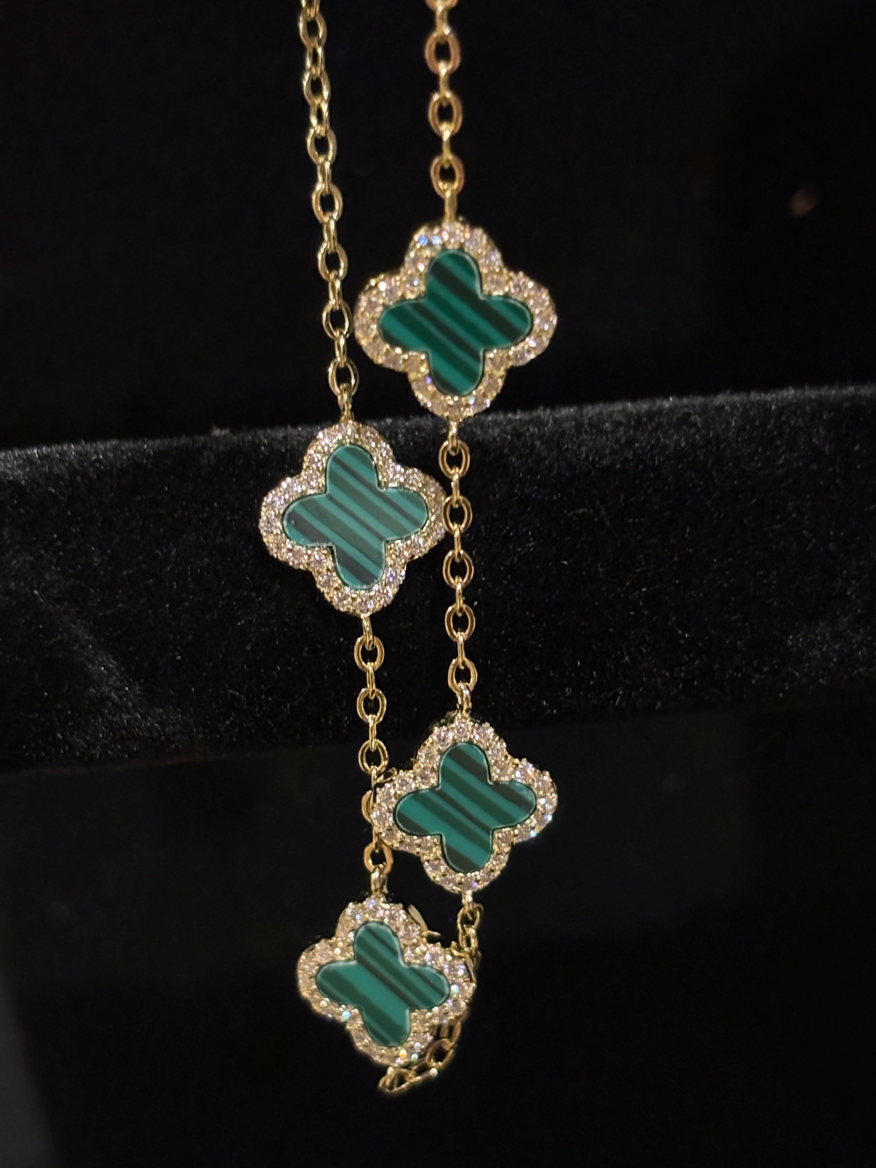 Elegant Five-Motif Green Clover Charm Bracelet