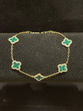 Elegant Five-Motif Green Clover Charm Bracelet