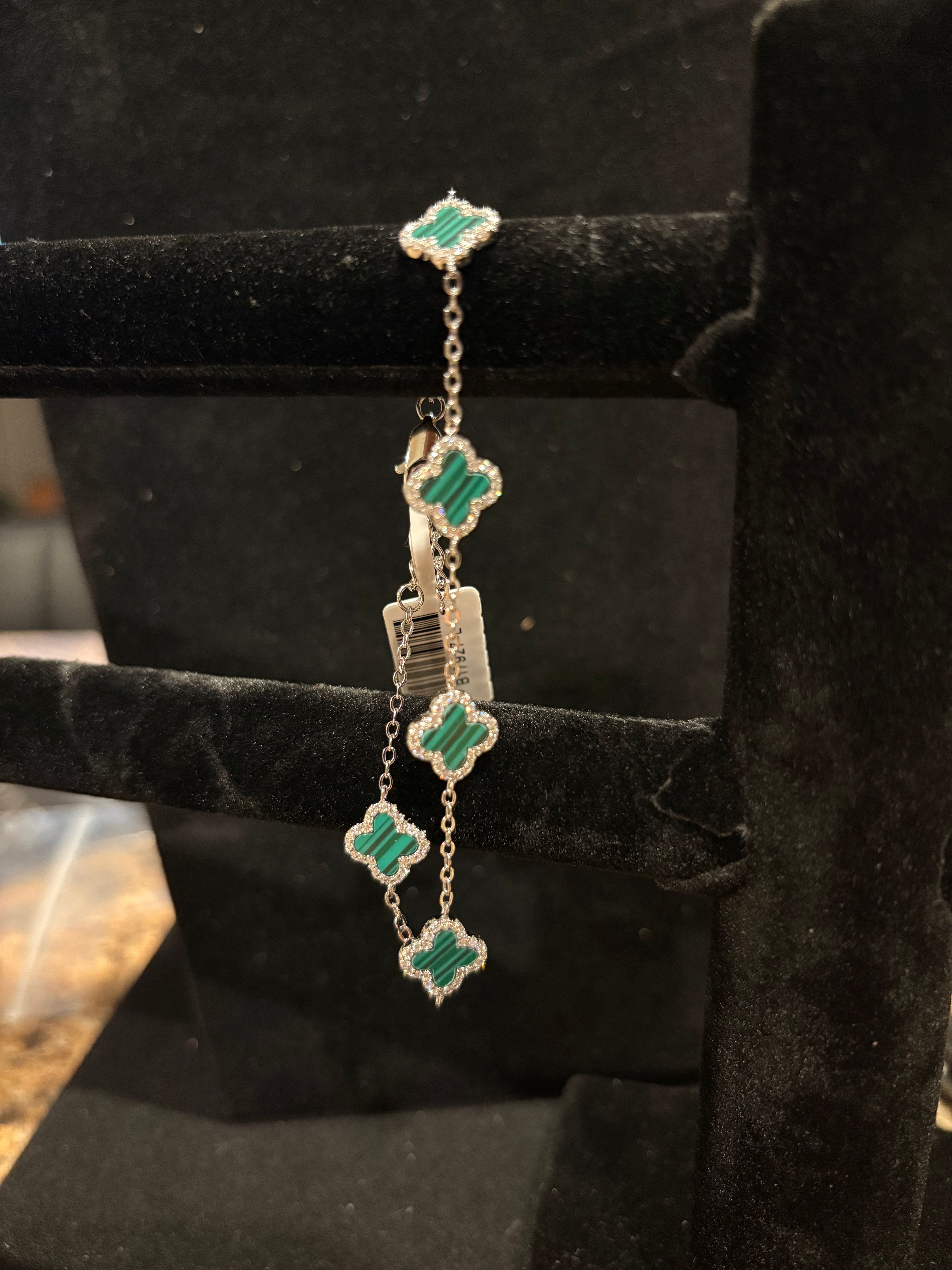 Vibrant Moissanite Green Clover Station Bracelet