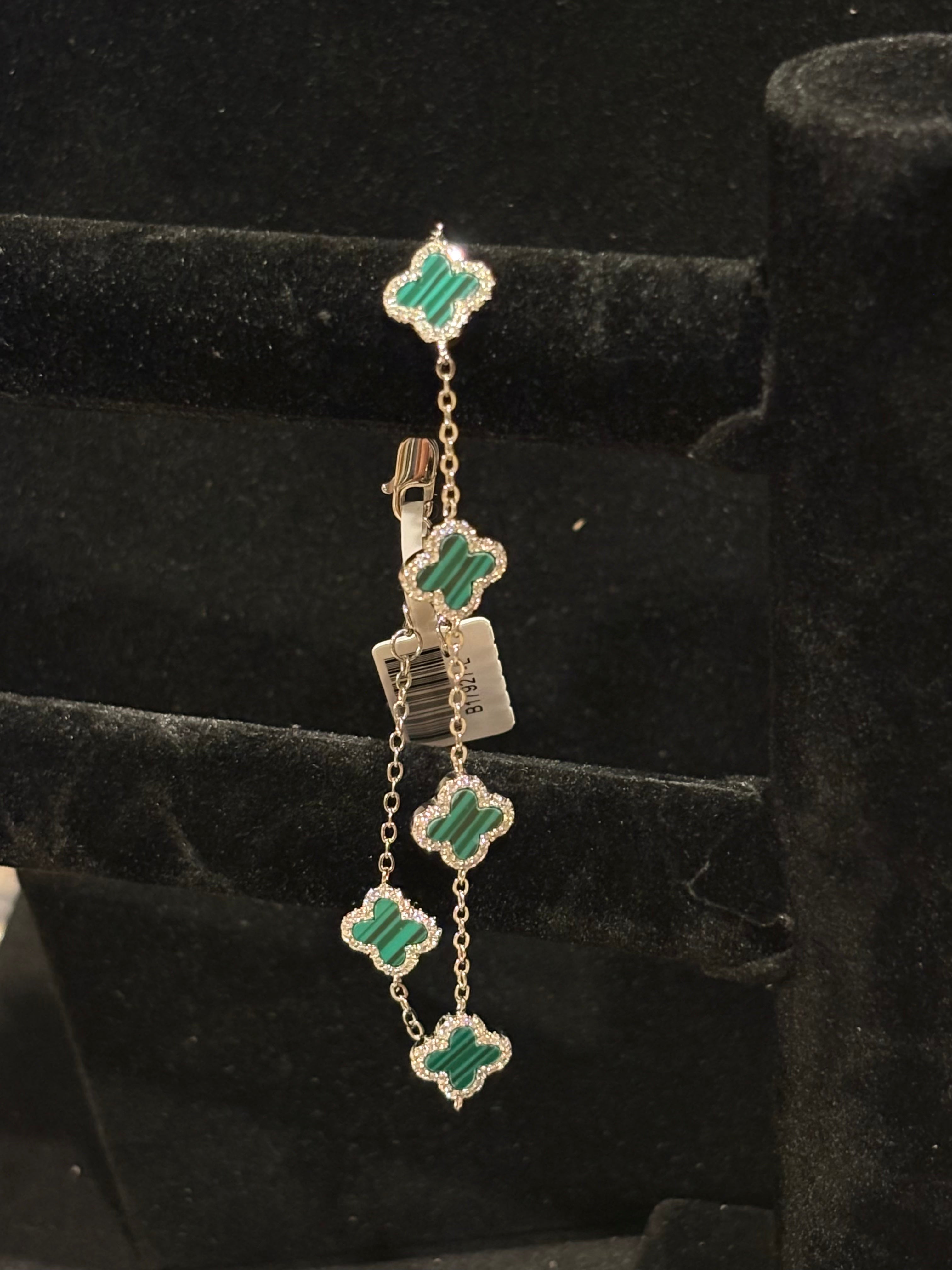Vibrant Moissanite Green Clover Station Bracelet