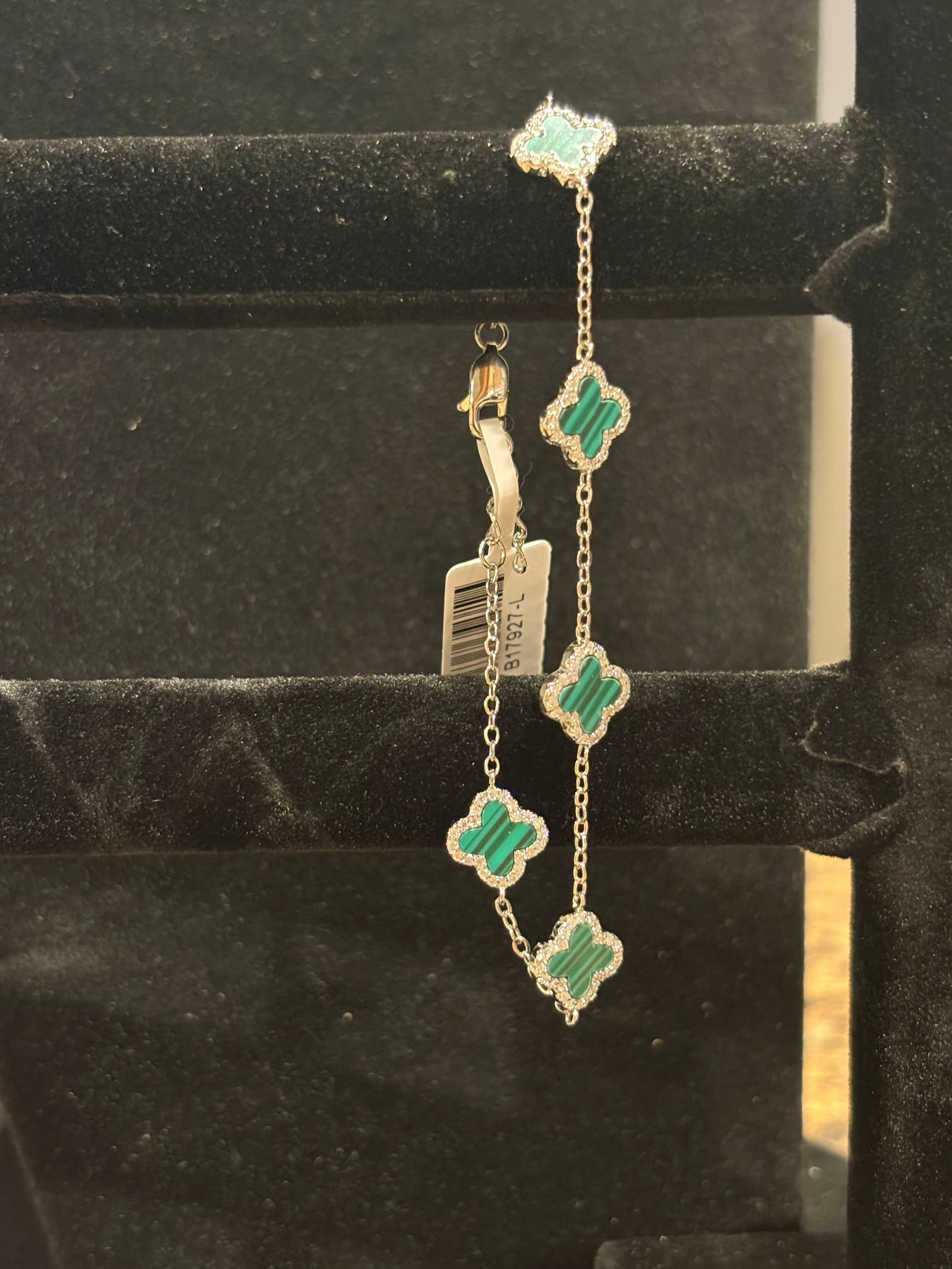 Vibrant Moissanite Green Clover Station Bracelet