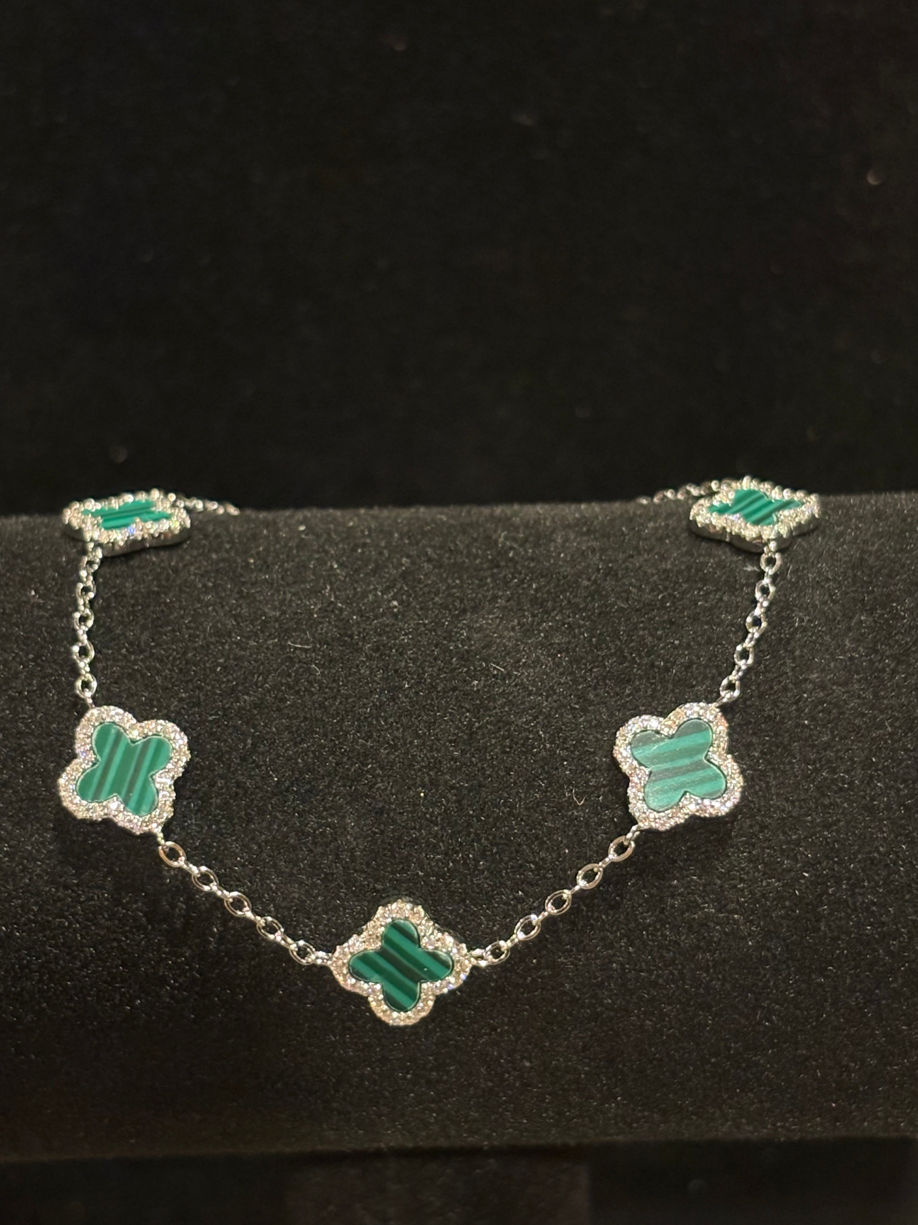 Vibrant Moissanite Green Clover Station Bracelet
