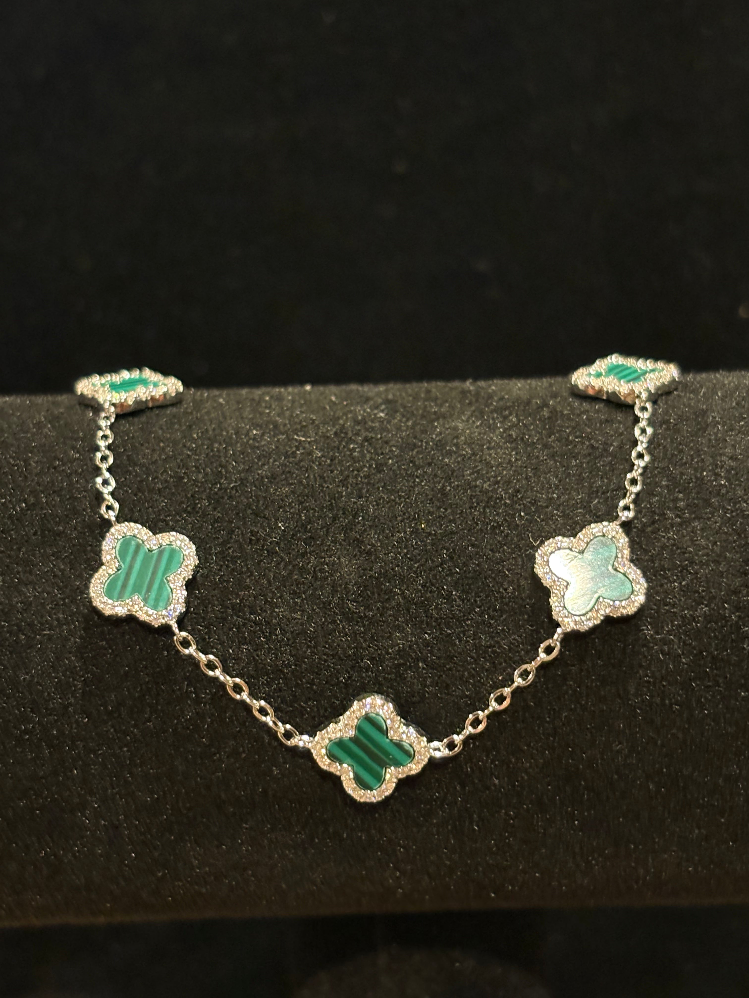 Vibrant Moissanite Green Clover Station Bracelet