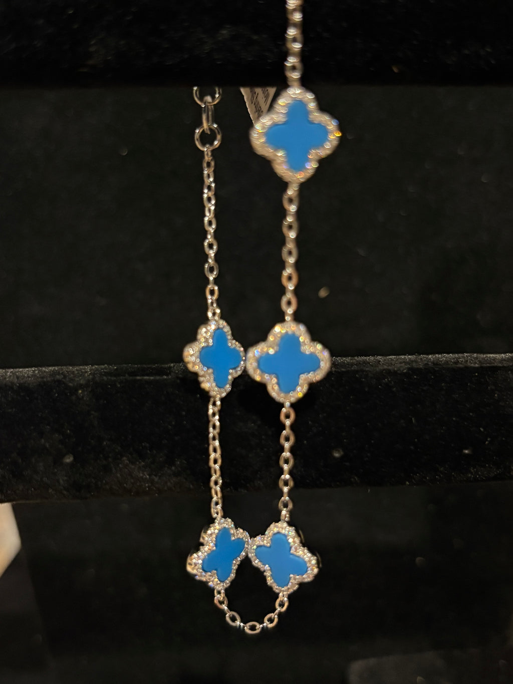 Elegant Blue Clover Moissanite Bracelet