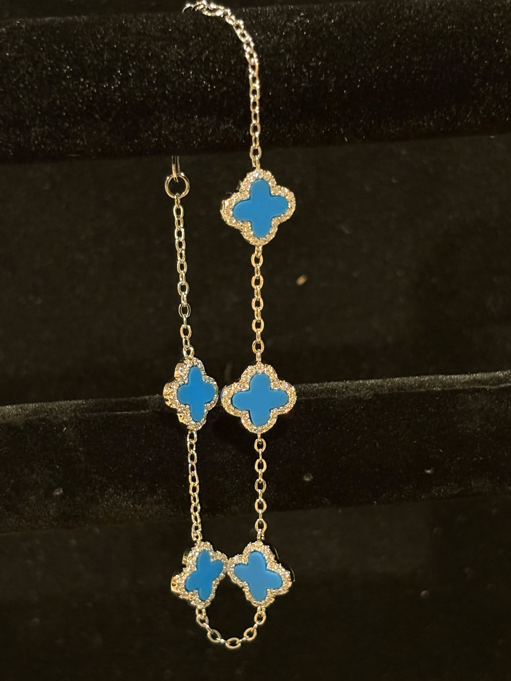 Elegant Blue Clover Moissanite Bracelet