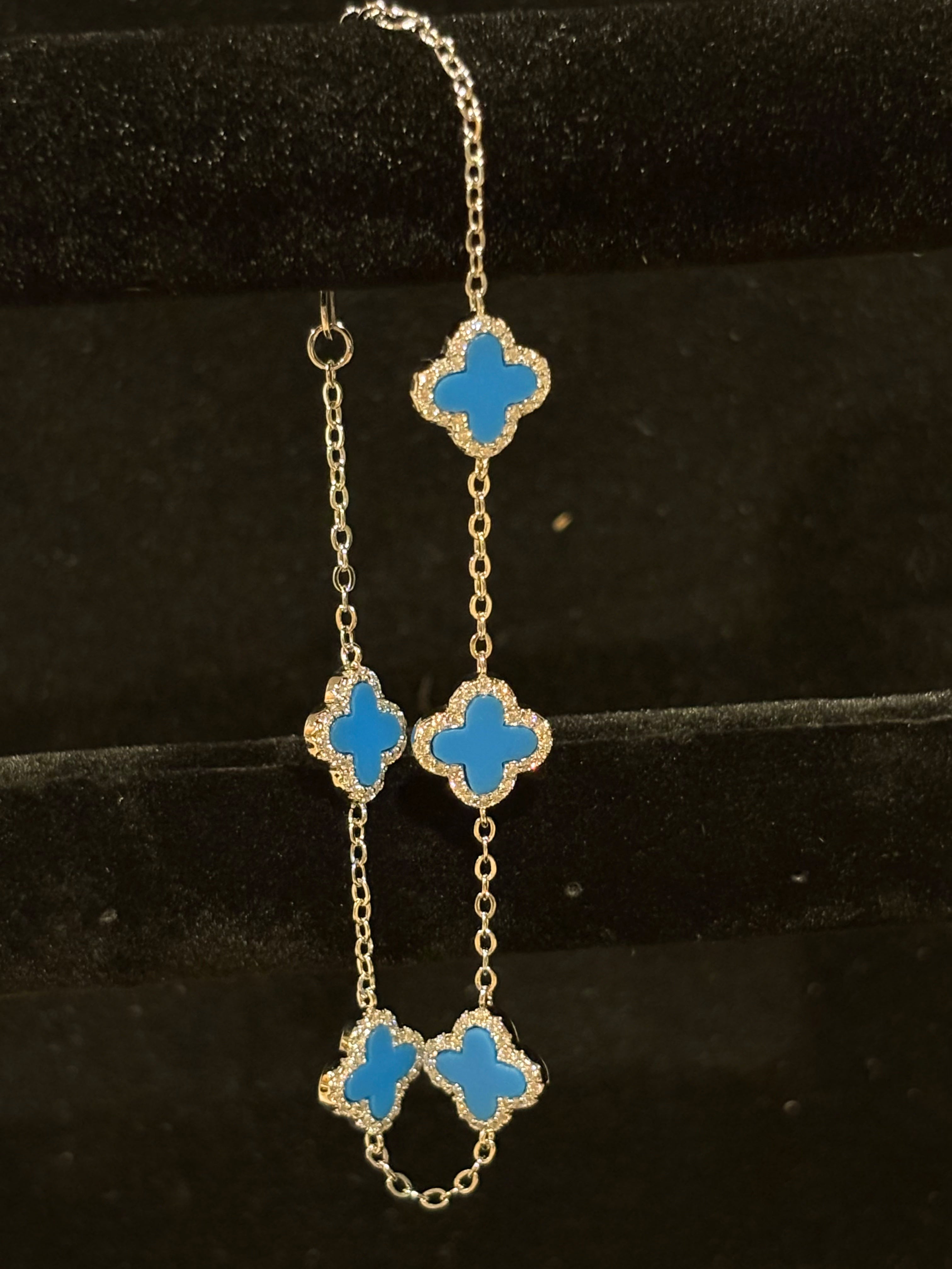 Elegant Blue Clover Moissanite Bracelet