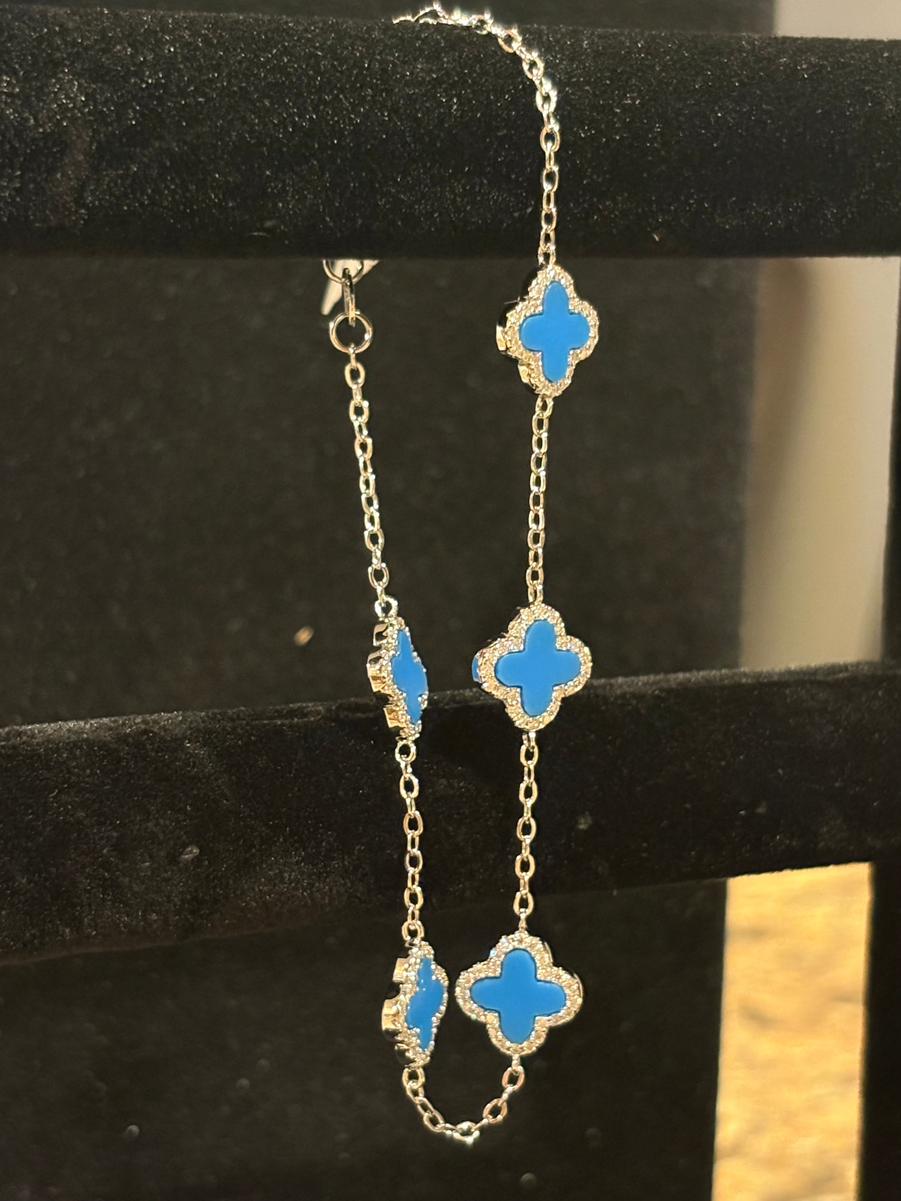 Elegant Blue Clover Moissanite Bracelet