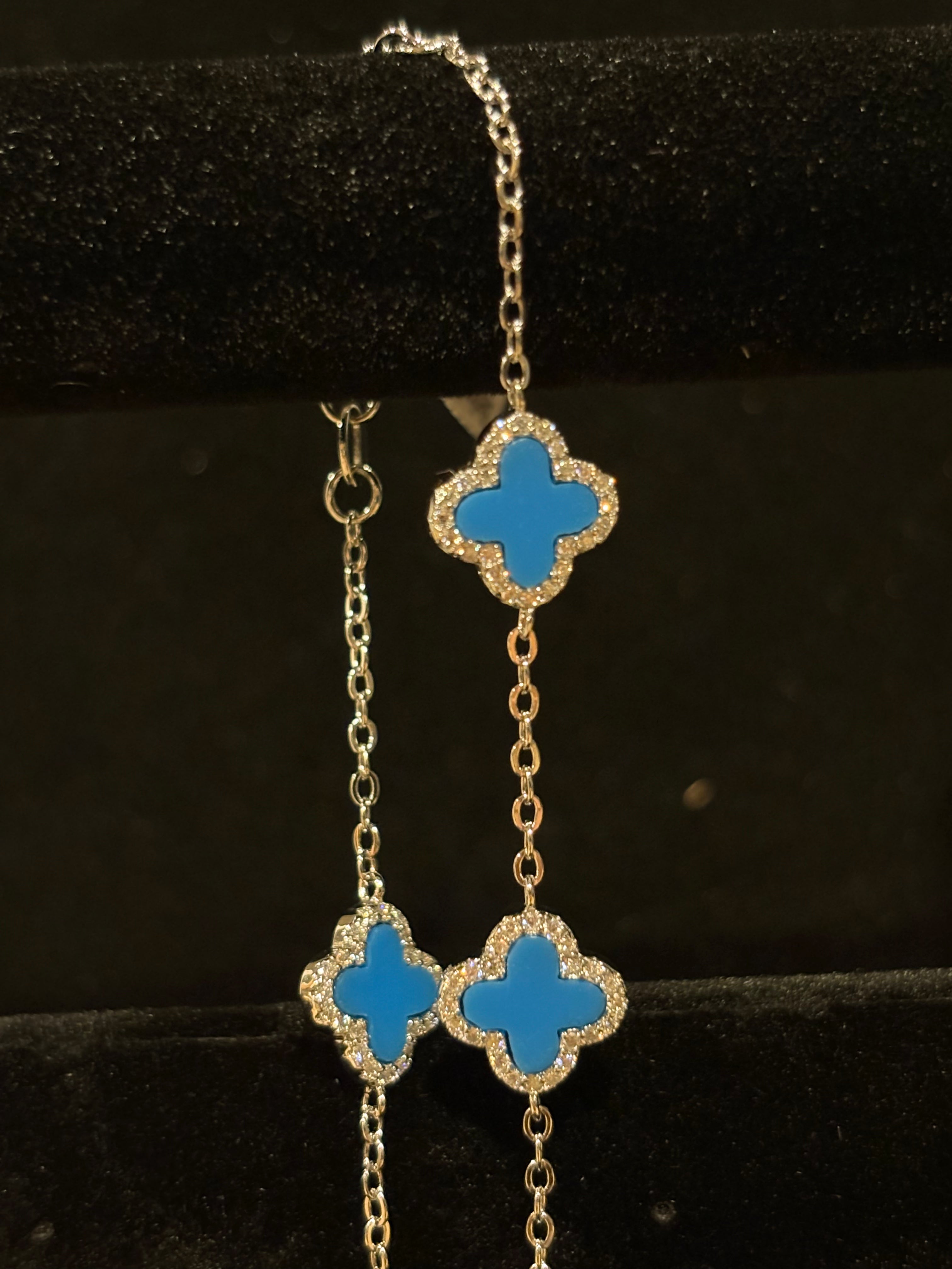 Elegant Blue Clover Moissanite Bracelet