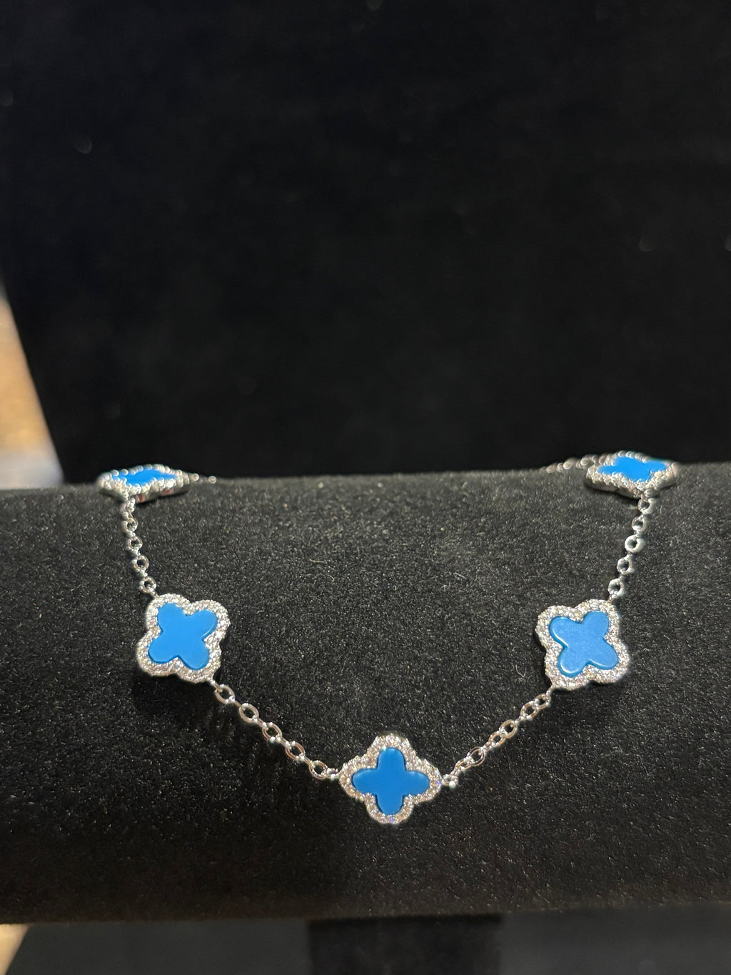 Elegant Blue Clover Moissanite Bracelet
