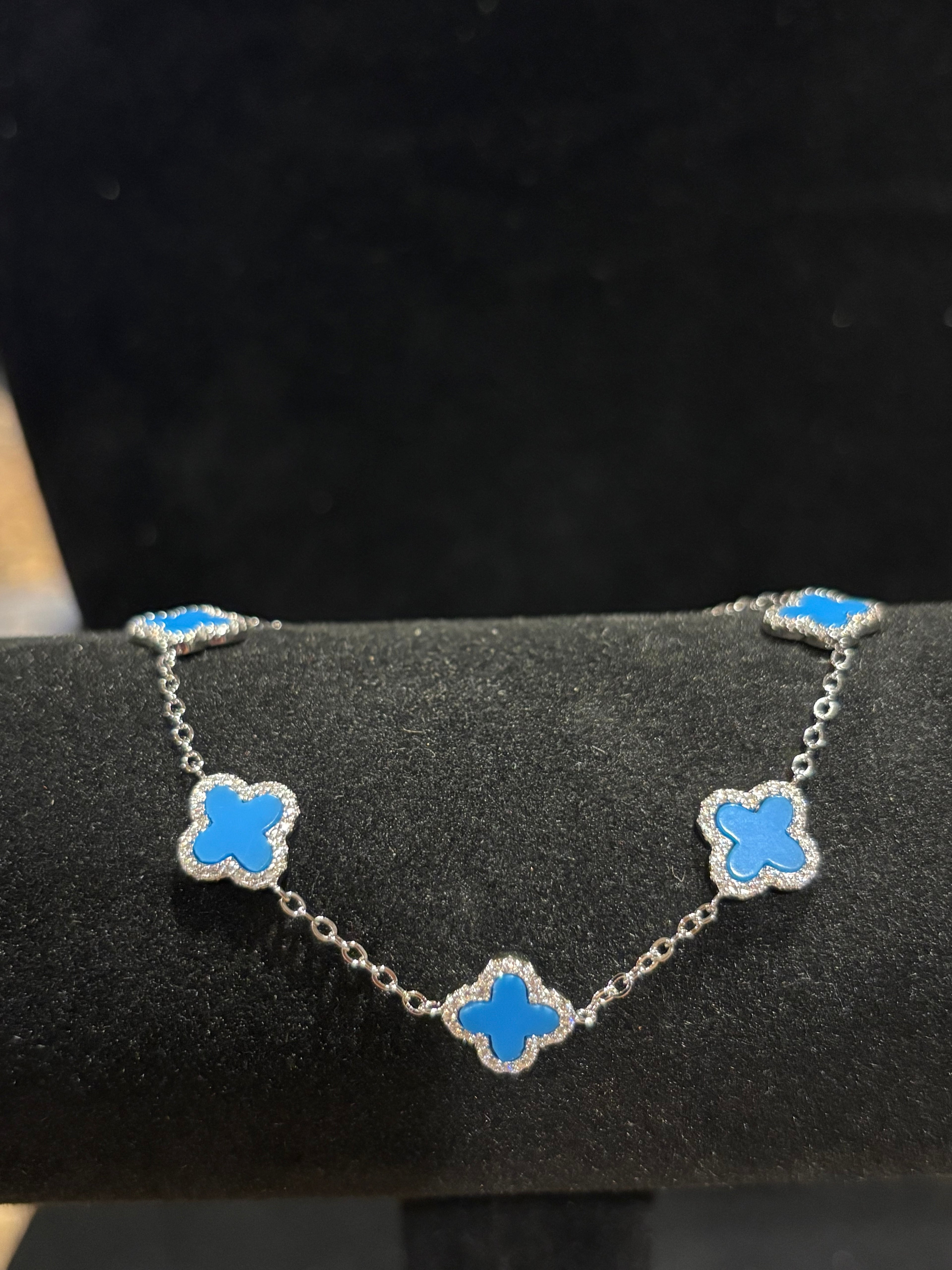 Elegant Blue Clover Moissanite Bracelet