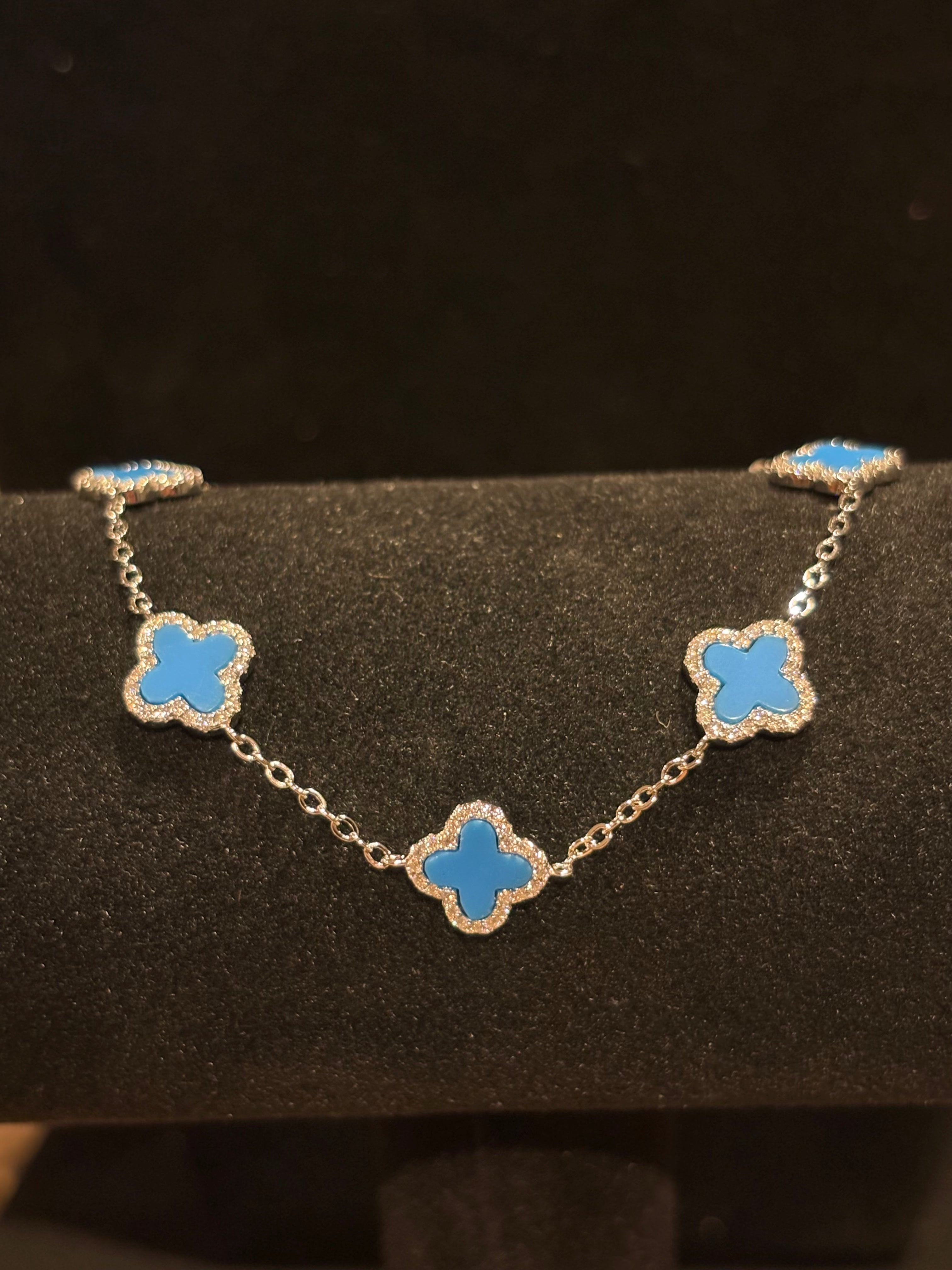 Elegant Blue Clover Moissanite Bracelet