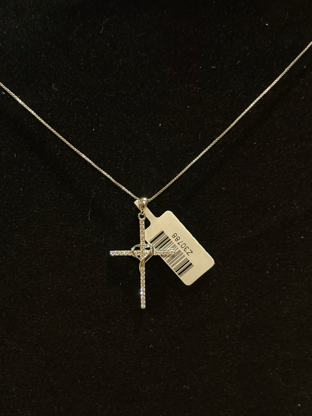 Cross & Heart Pendant Necklace Sterling Silver Moissanite