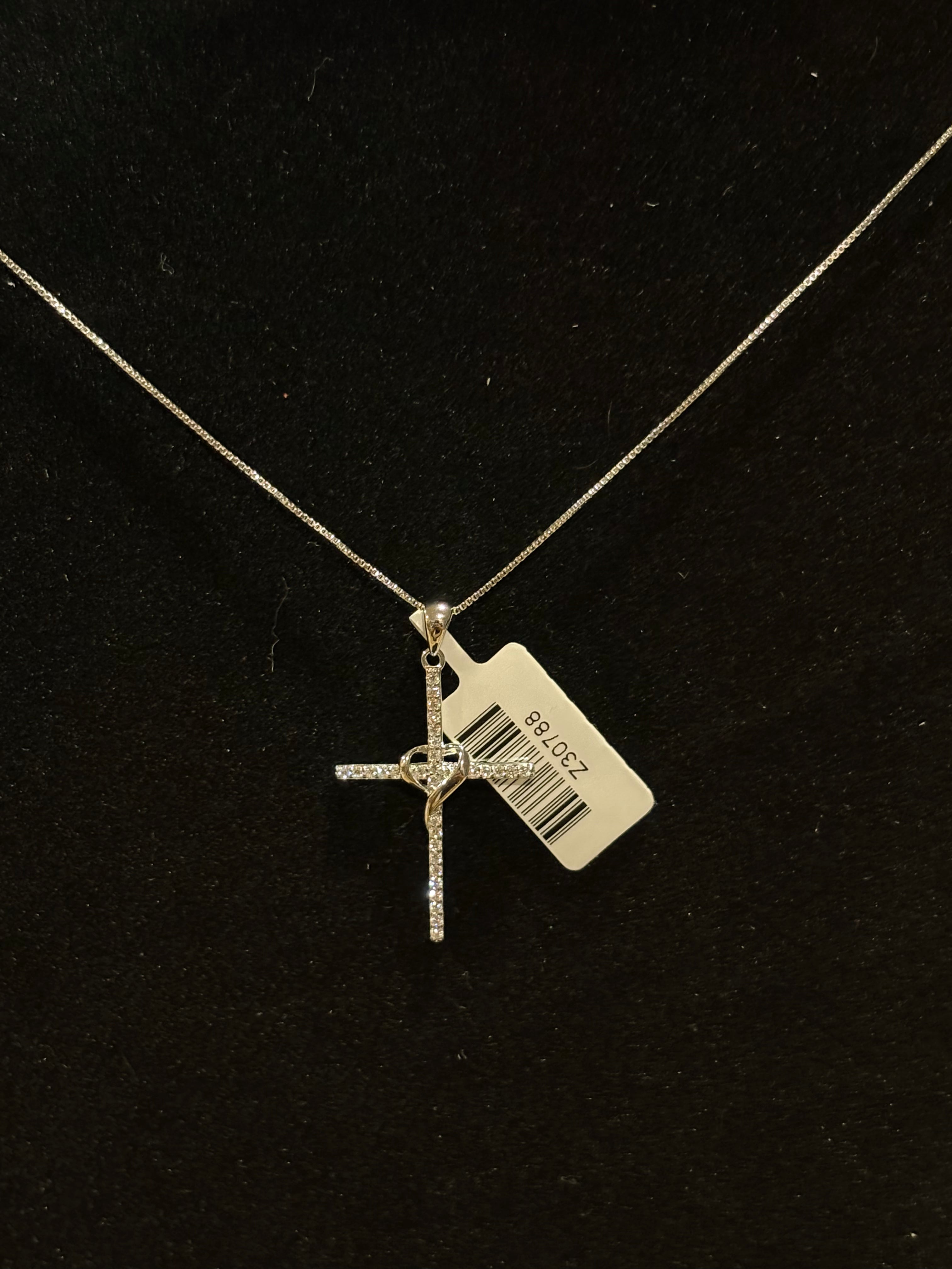 Cross & Heart Pendant Necklace Sterling Silver Moissanite