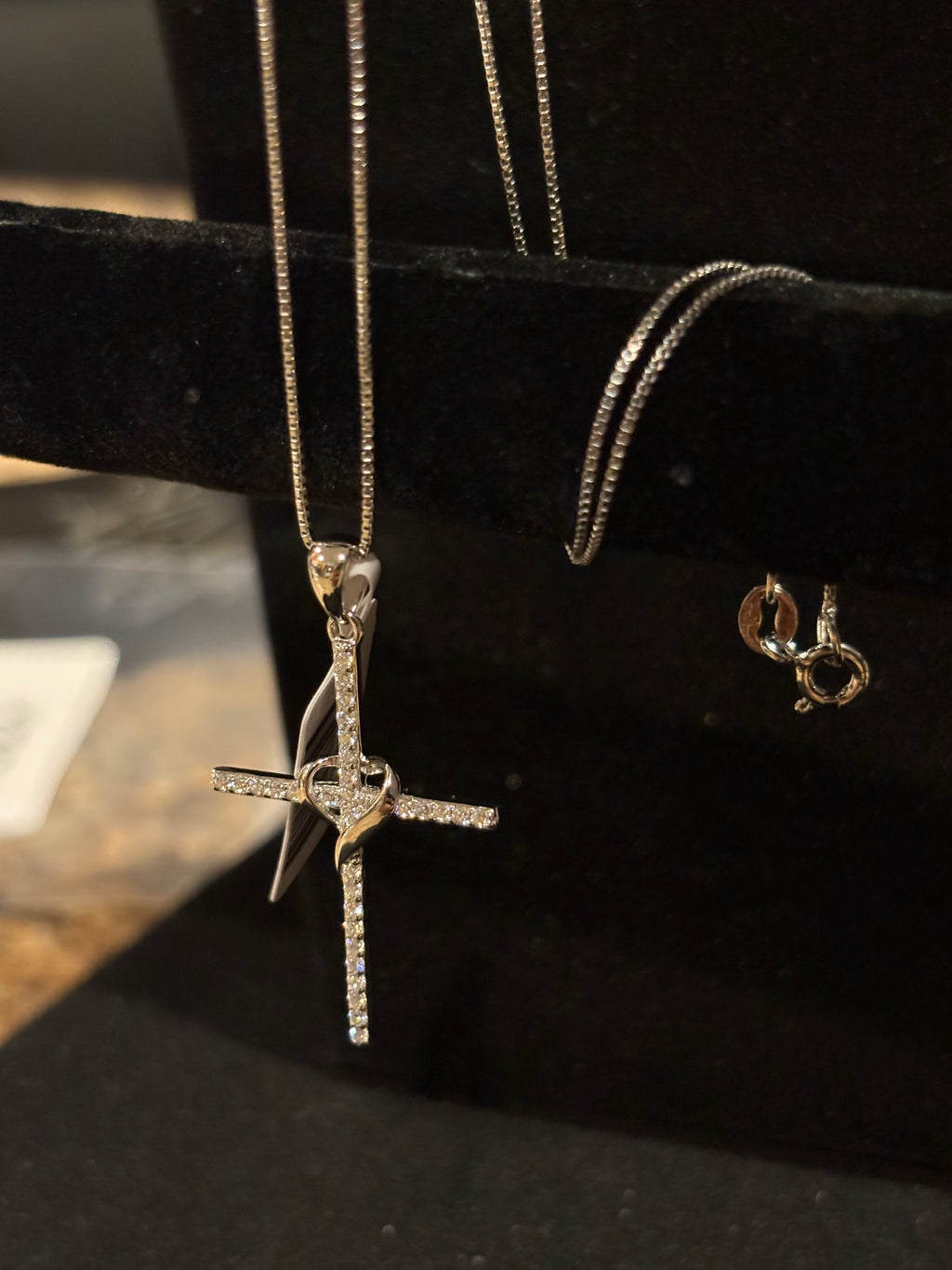 Cross & Heart Pendant Necklace Sterling Silver Moissanite