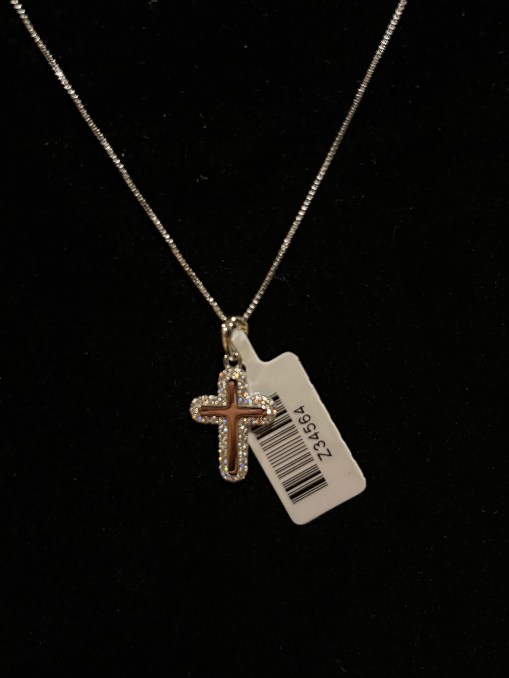 Double-Layer Cross Pendant Necklace Sterling Silver Moissanite