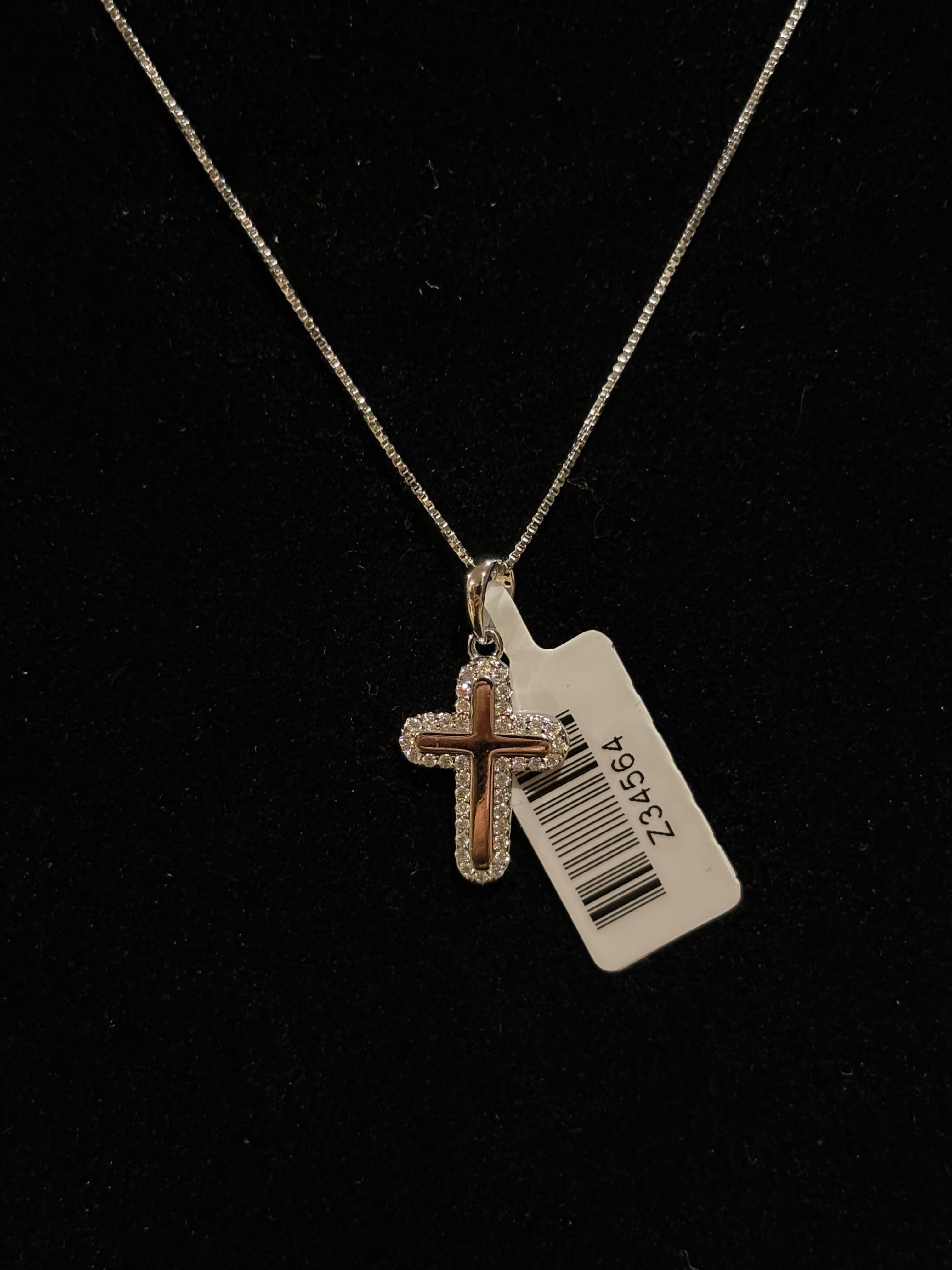 Double-Layer Cross Pendant Necklace Sterling Silver Moissanite