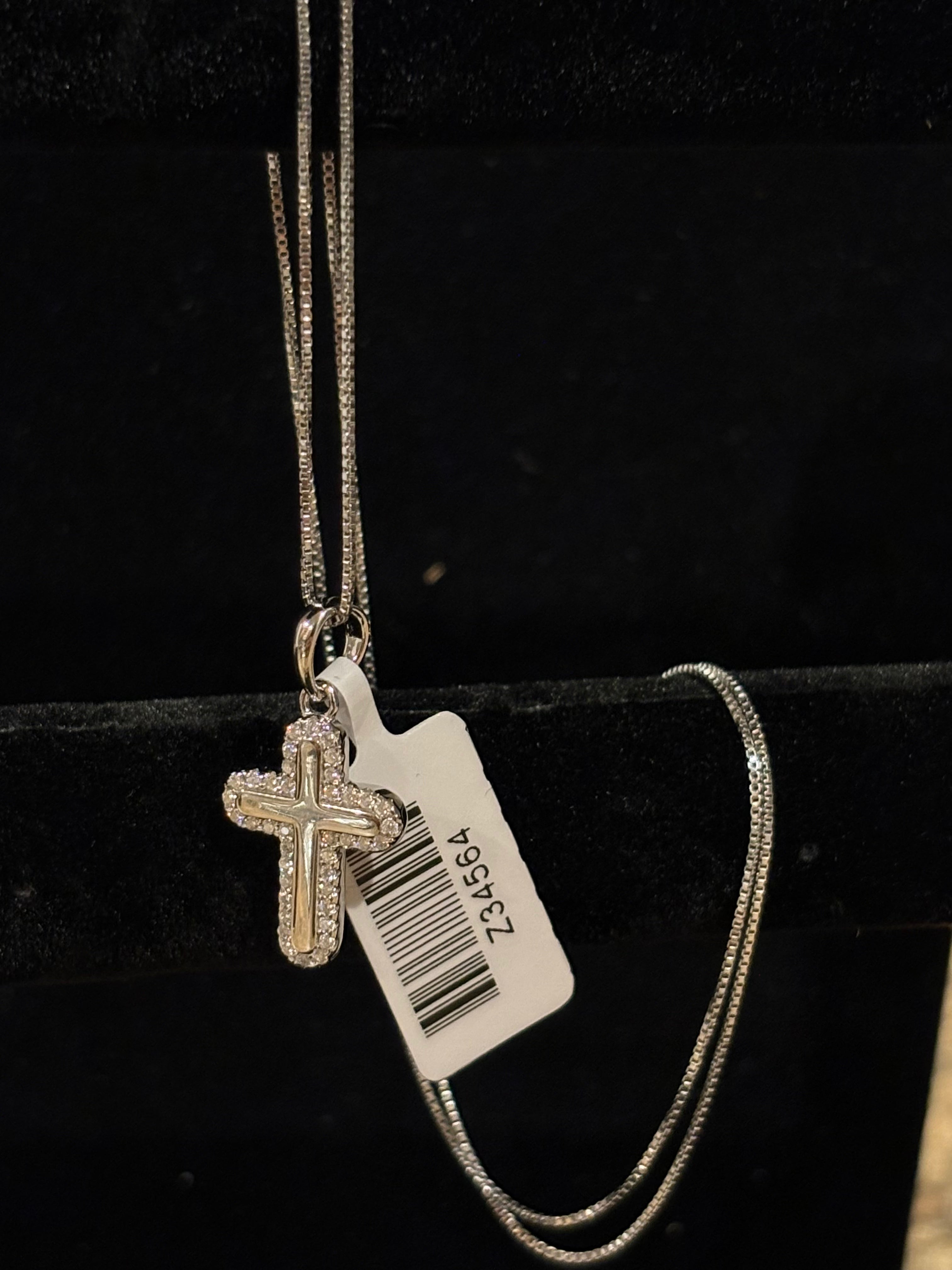 Double-Layer Cross Pendant Necklace Sterling Silver Moissanite
