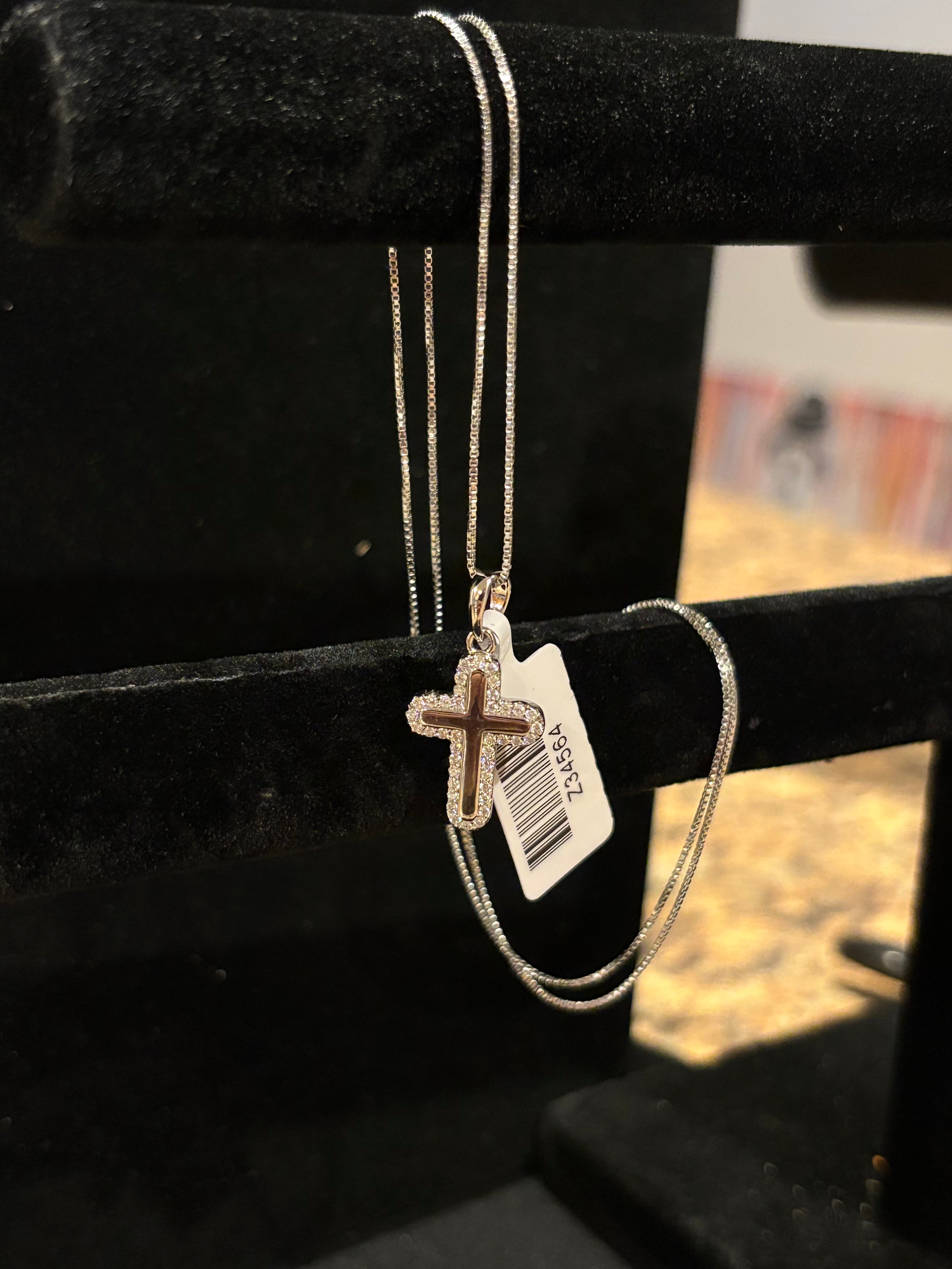 Double-Layer Cross Pendant Necklace Sterling Silver Moissanite